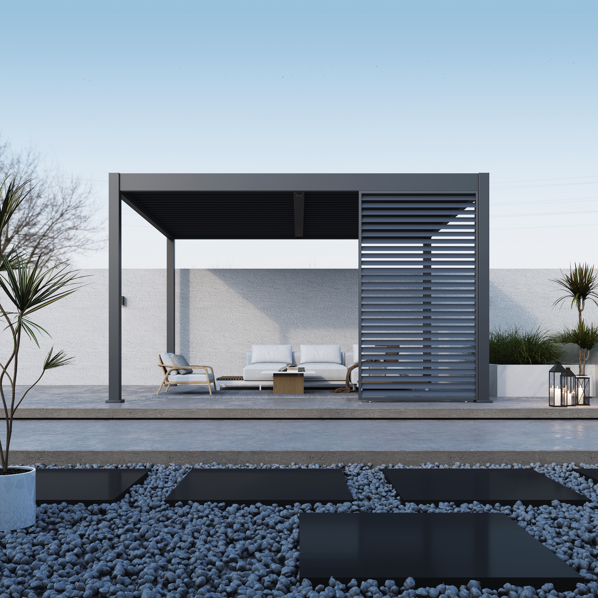 Paragon Pavillonseitenteil »Lamellen Sichtschutz für Pergola Grand Tuscan 14 Grau« BxH: 135x234 cm