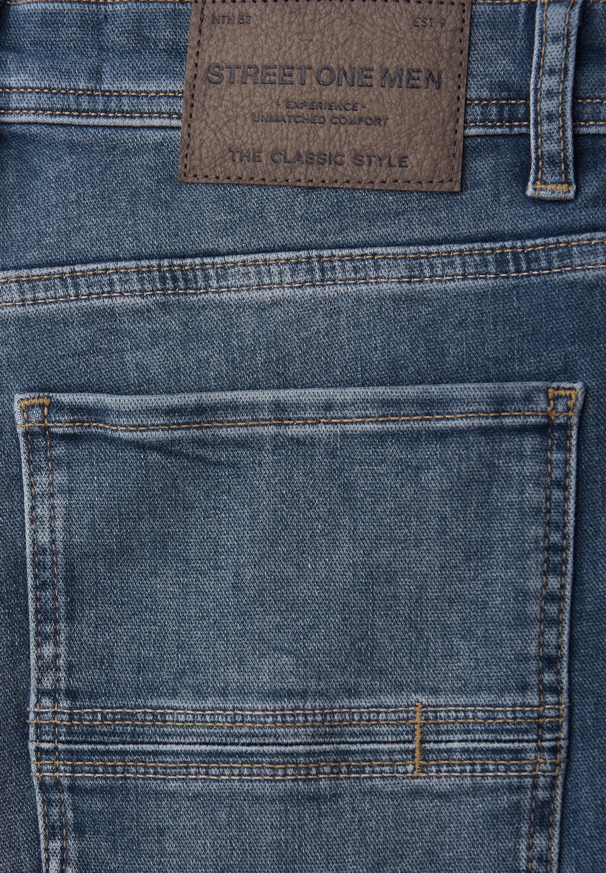 Regular-fit-Jeans STREET ONE MEN, Herren, Gr. 32, Länge 32, soft grüncast random wash, Jeans, 79% Baumwolle, 20% Polyester, 1% Elasthan, unifarben, lang, Jeans, 5-Pocket-Style 2