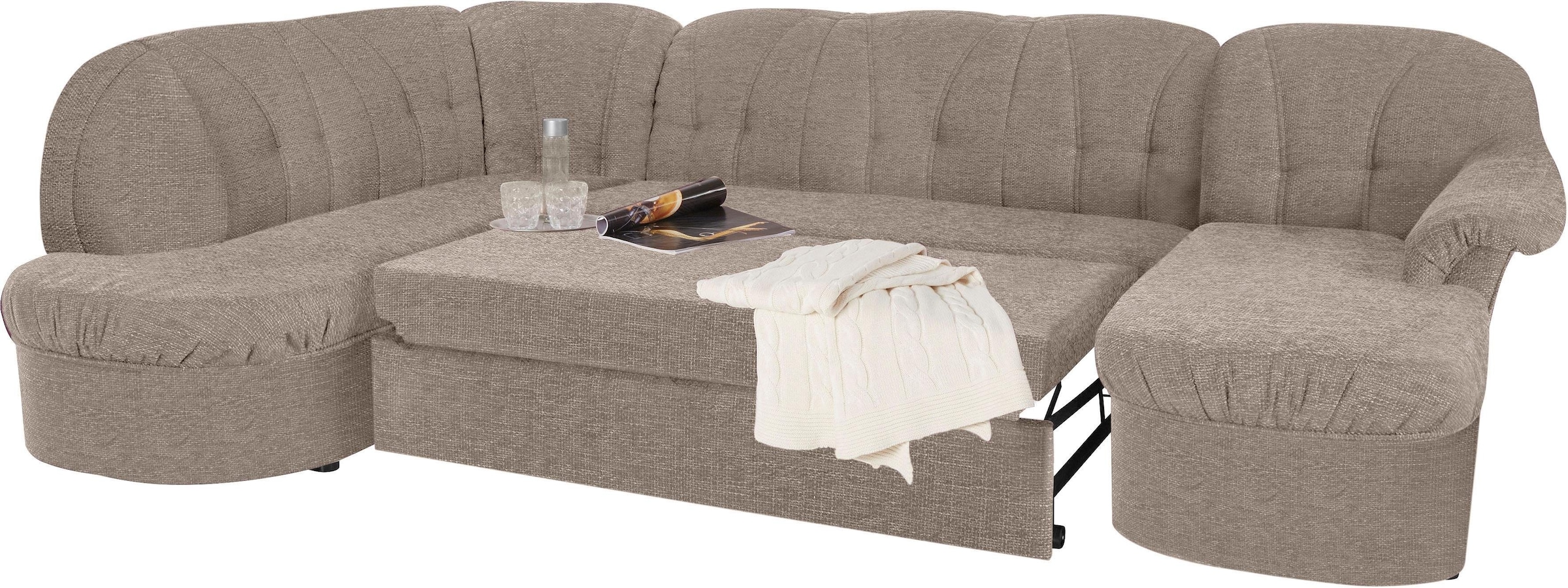 DOMO collection Wohnlandschaft »Pegnitz, zeitlos und modern, mit attraktiver Rückensteppung, U-Form«, wahlweise mit Bettfunktion