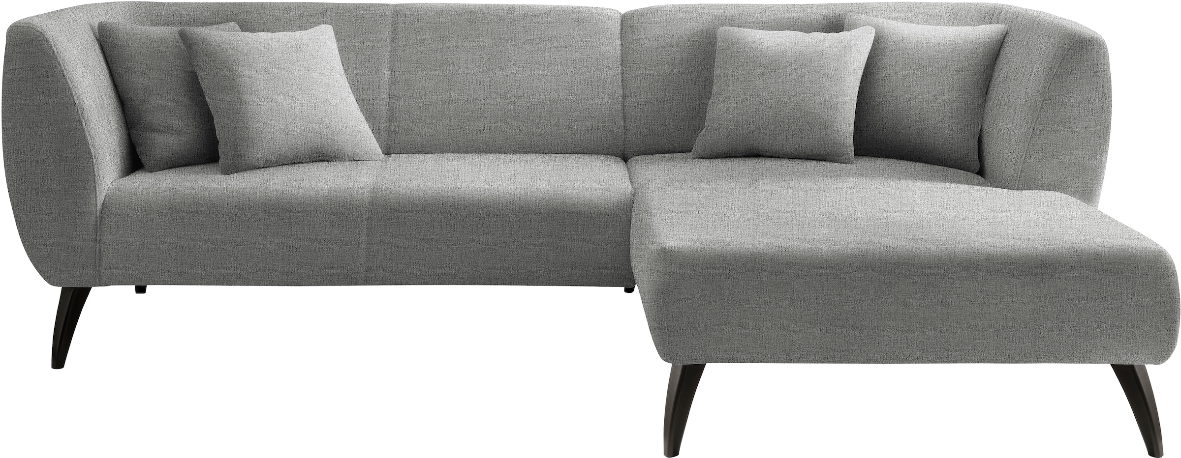 INOSIGN Ecksofa »Colori Polstermöbel mit zeitlos eleganter Rückenführung. L-Form« Holzfußfarbe wählbar, inkl. 4x Zierkissen