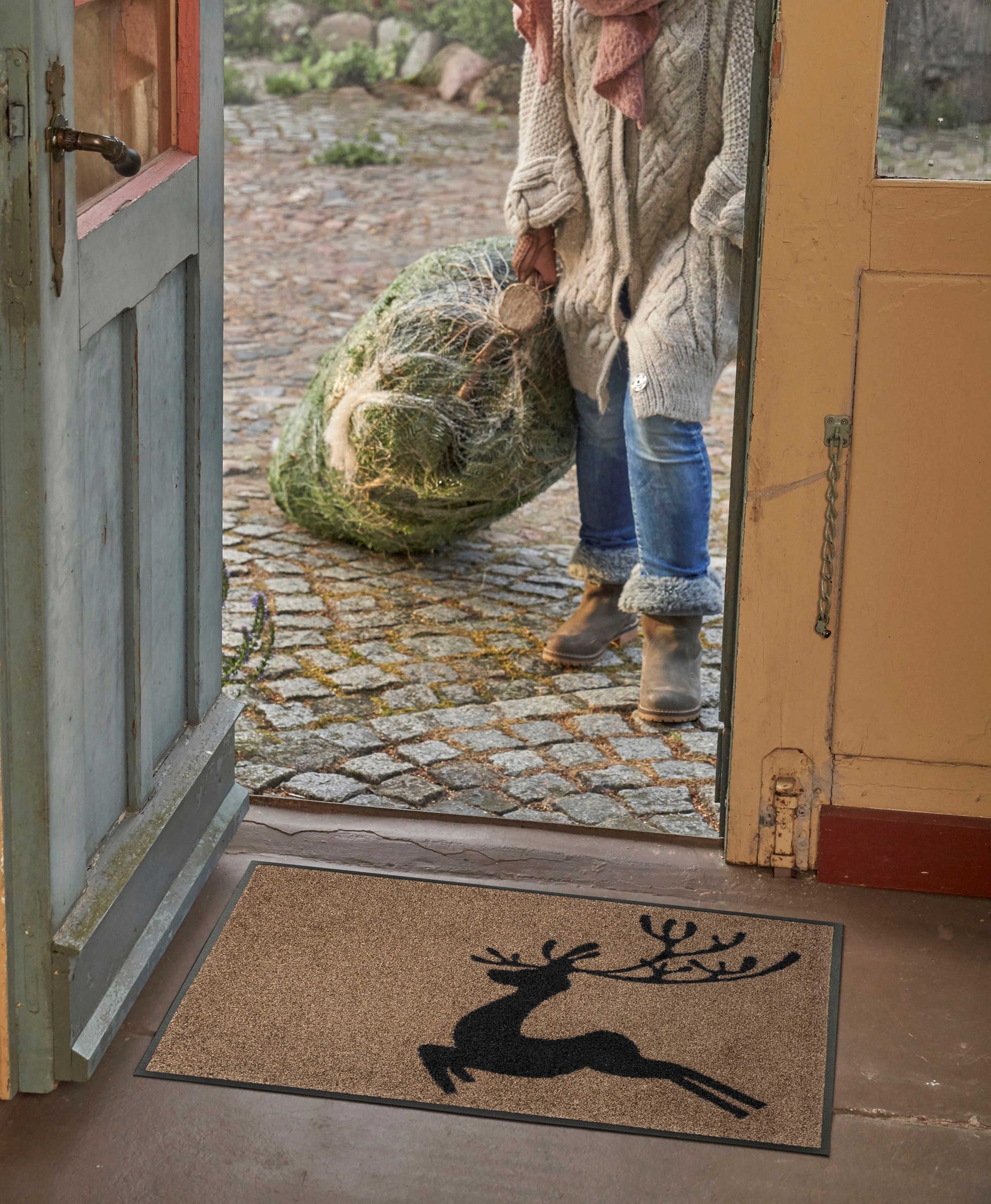 wash+dry by Kleen-Tex Fußmatte "Jumping Deer" rechteckig 7 mm Höhe günstig online kaufen