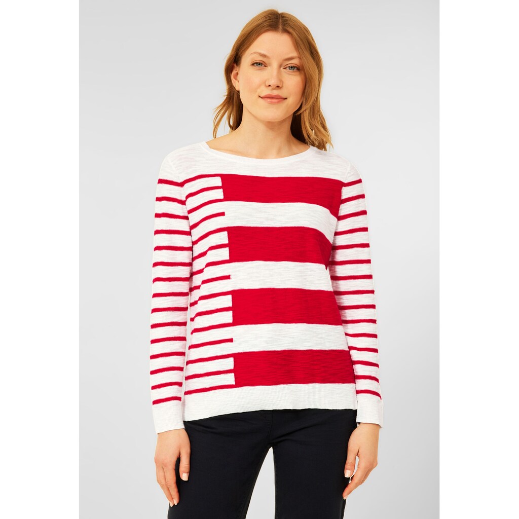 Damenmode Pullover Cecil Rundhalspullover, mit Streifen rot Damenmode Pullover Cecil Rundhalspullover, mit Streifen rot