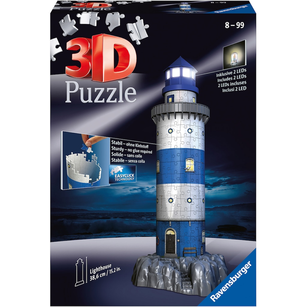 Ravensburger 3D-Puzzle »Leuchtturm bei Nacht«, inkl. 2 LEDs; Made in Europe, FSC® - schützt Wald - weltweit