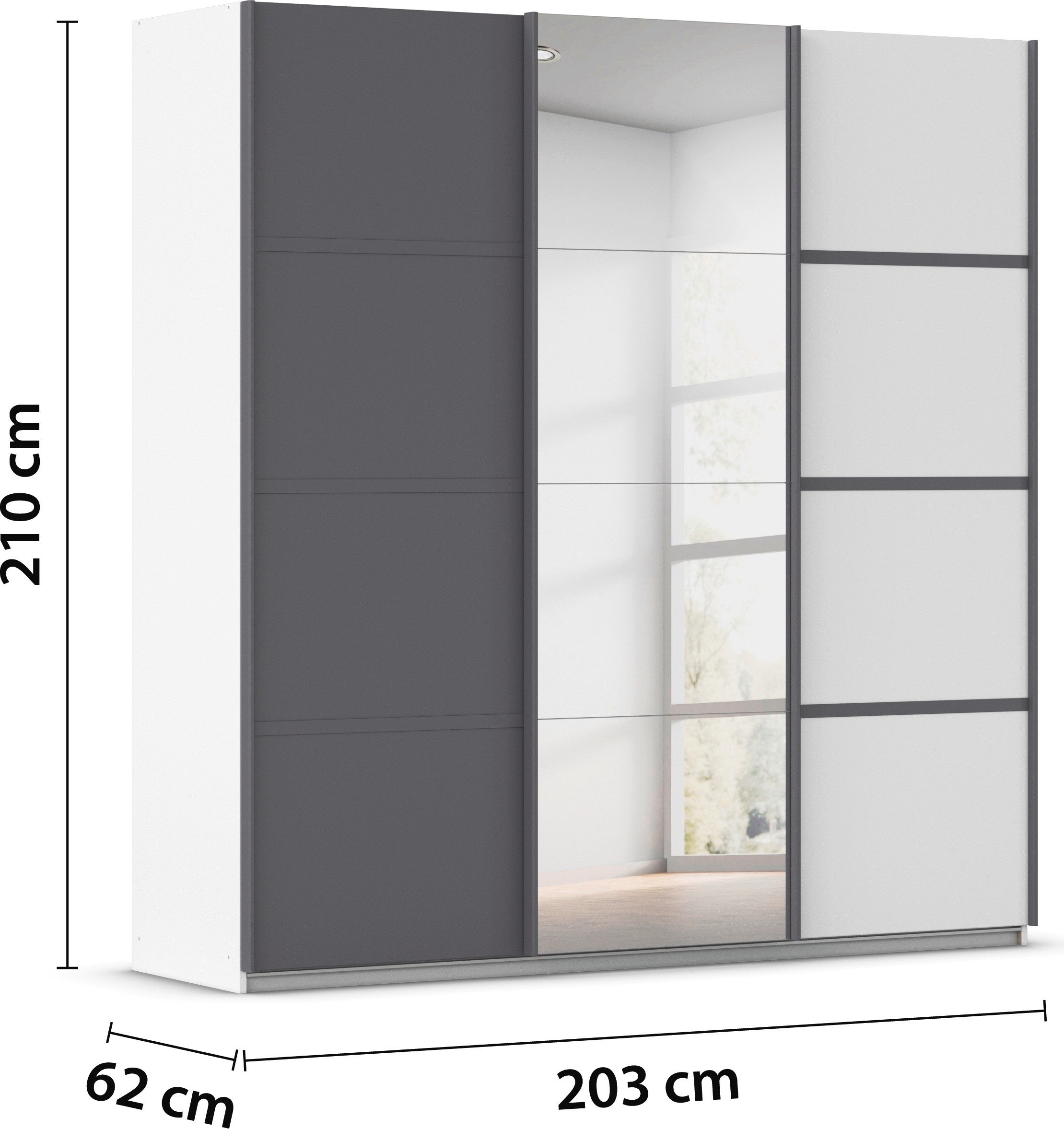 rauch Kleiderschrank »Schwebetürenschrank Garderobe Schrank TOP ANGEBOT Avola«, (in 3 verschiedenen Ausstattungen BASIC/CLASSIC/PREMIUM inkl. Spiegel), mit eleganten Zierleisten in Chrom, Schwarz oder Weiß MADE IN GERMANY