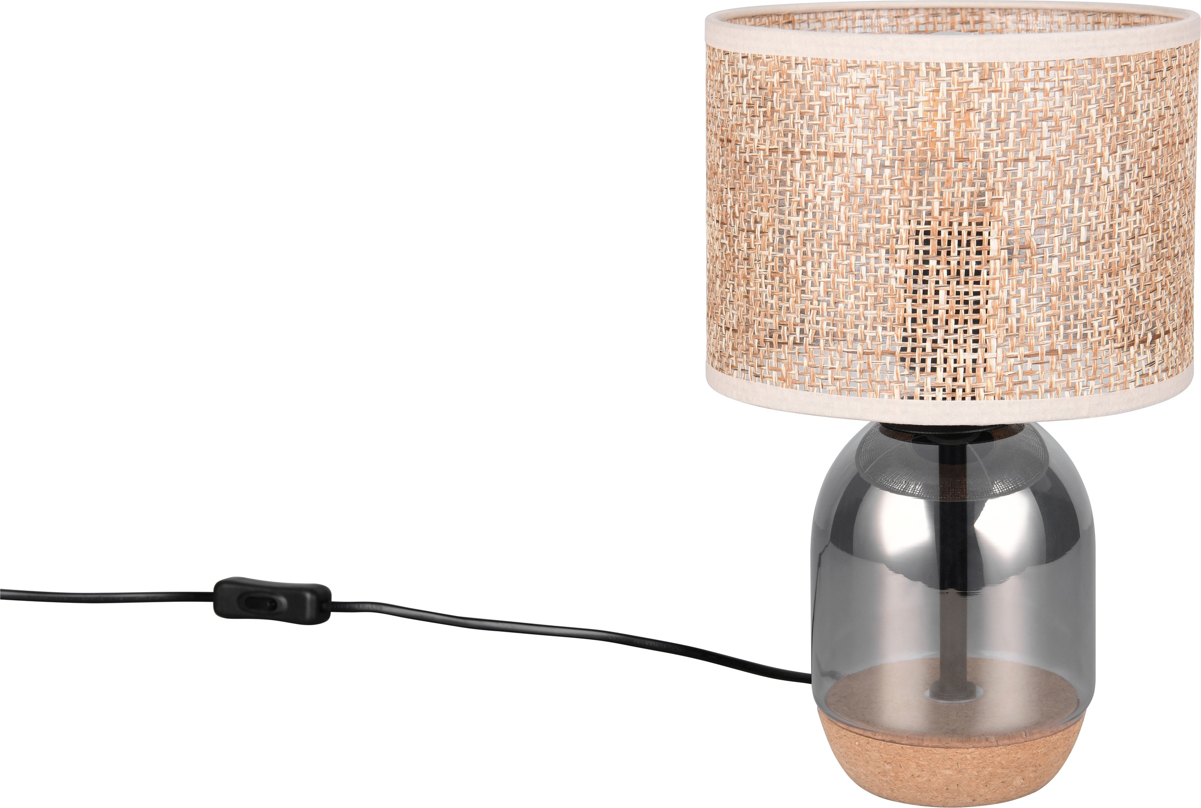 TRIO Leuchten Tischleuchte »TARA, Tischlampe, Fuß aus Glas & Kork, Lampenschirm aus Strohgeflecht« E27 1 Stk. warmweiß - kaltweiß exkl 1x E27 max 10W, Ø 25cm, Schnurschalter