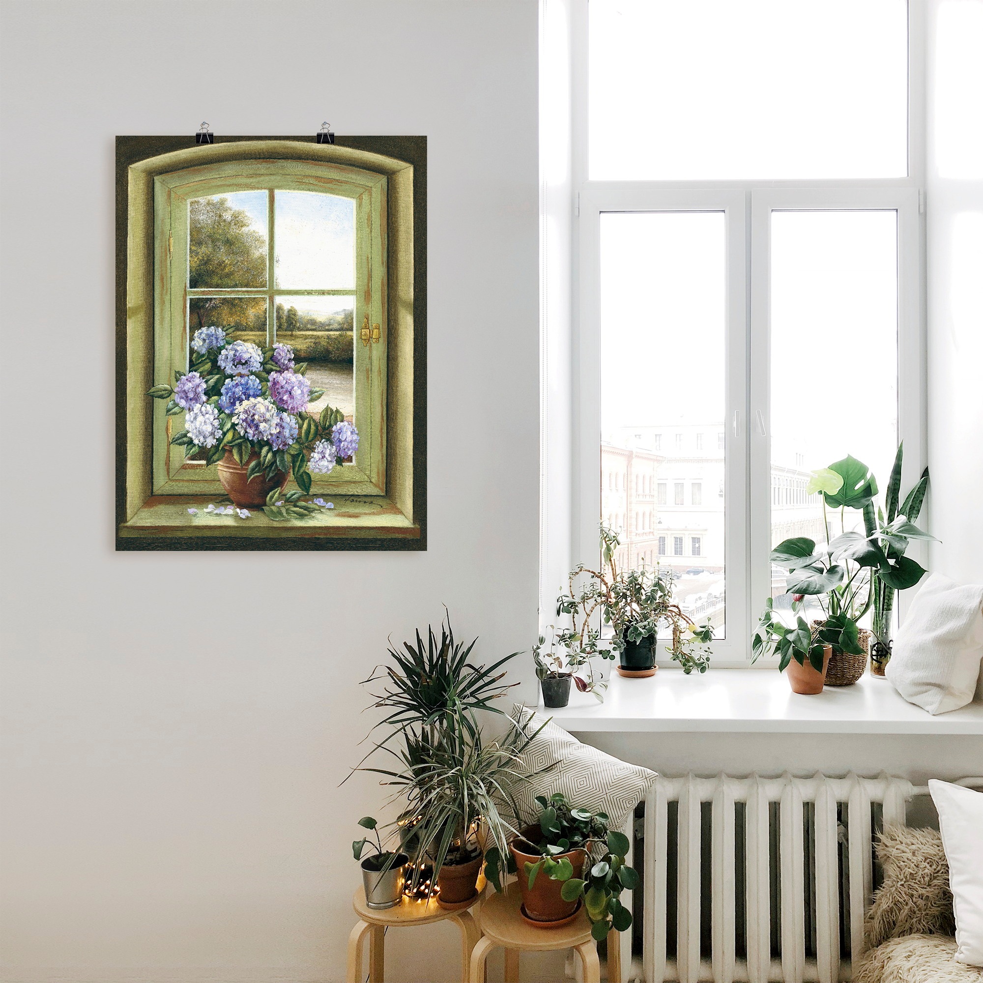 Artland Wandbild "Hortensien am Fenster" Arrangements 1 Stk. tlg. als Alubi günstig online kaufen