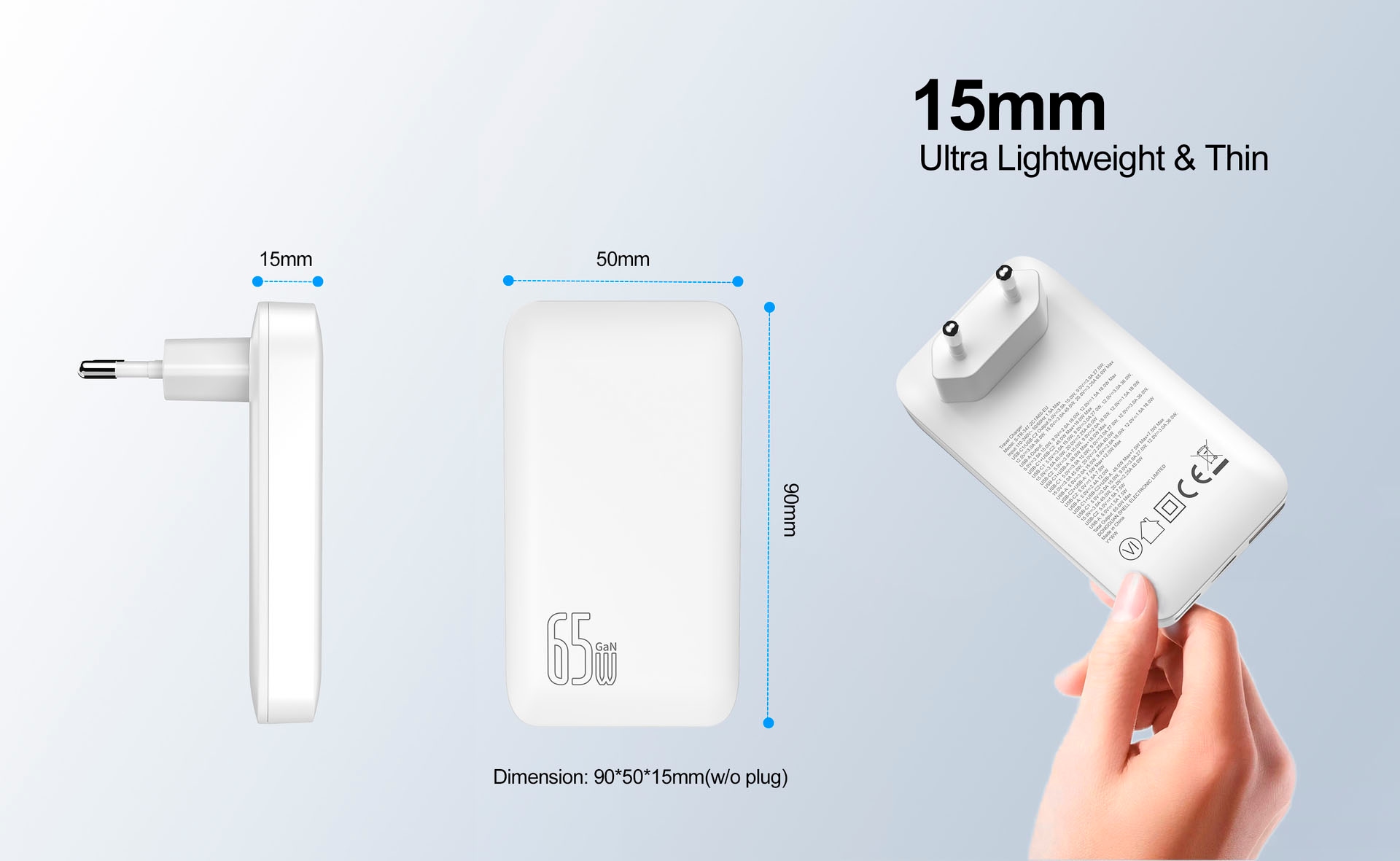 felixx USB-Ladegerät »65W GaN PD SLIM Reiselader 1xUSBA/2xTypC/100W PD Kabel«, Ladegerät, Lader, Charger, Reiseladegerät