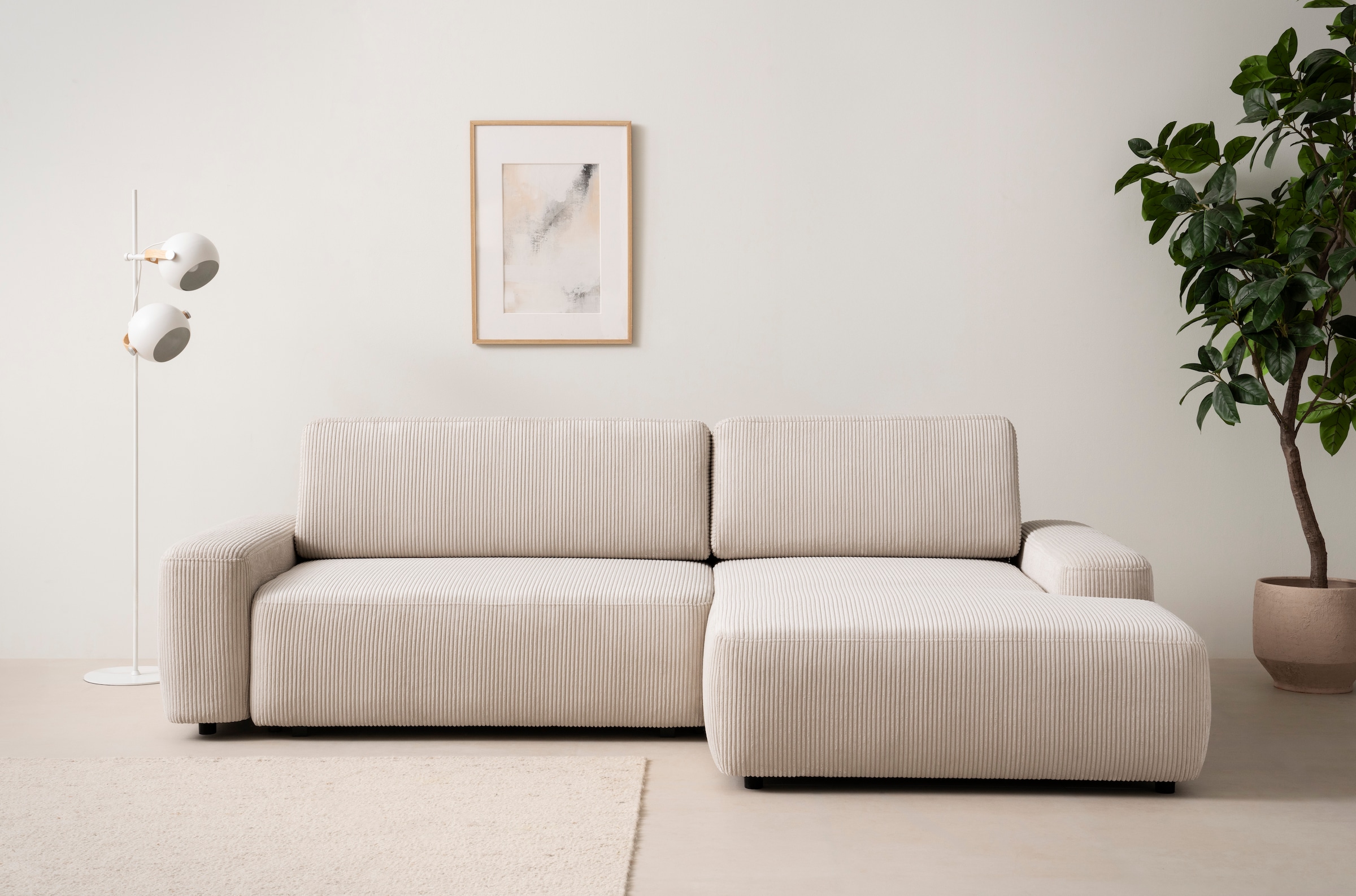 Home affaire Ecksofa »TORGE (264cm), Schlafsofa in Cord, Samtvelours o Struktur fein, L-Form« Schlaffunktion, Bettkasten, Liegefläche: 125/210 cm