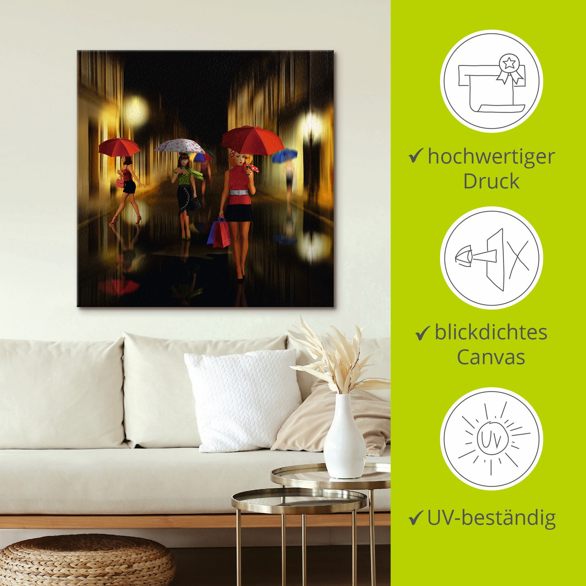 Artland Wandbild »Frauen beim Einkaufen im Regen«, Frau, (1 St.), als Alubild, Outdoorbild, Leinwandbild, Poster in verschied. Größen