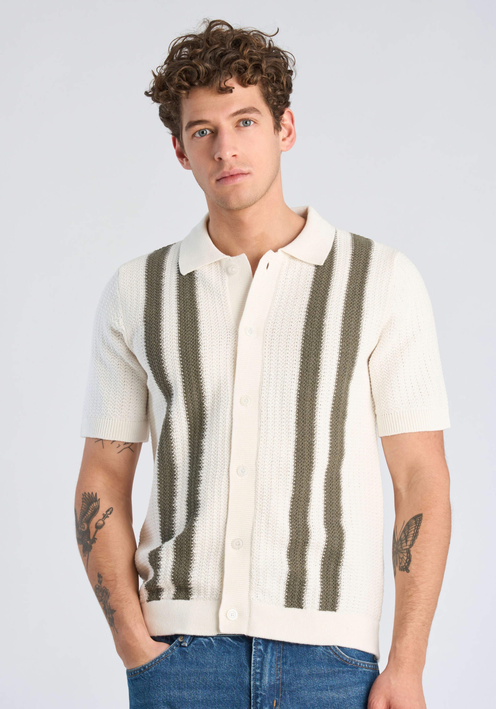 Strickjacke LINDBERGH "Cardigan Relaxed Fit", Herren, Gr. S, army mel, Obermaterial: 60% Baumwolle, 40% Polyester, gestreift, Strickjacken Strickjacke