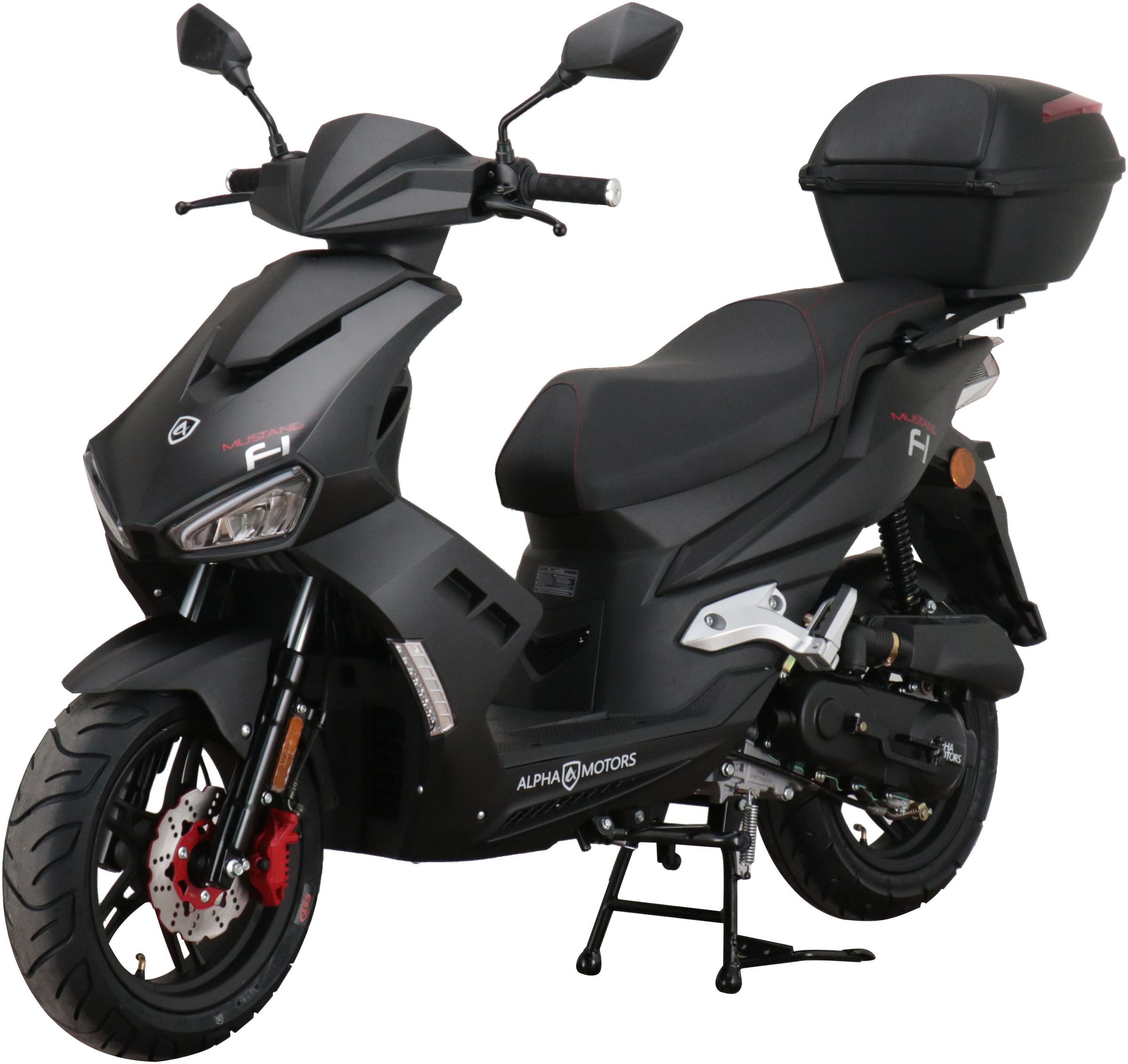 Alpha Motors Motorroller Mustang FI 50 ccm 45 kmh EURO 5 mattschwarz inkl. Topcase