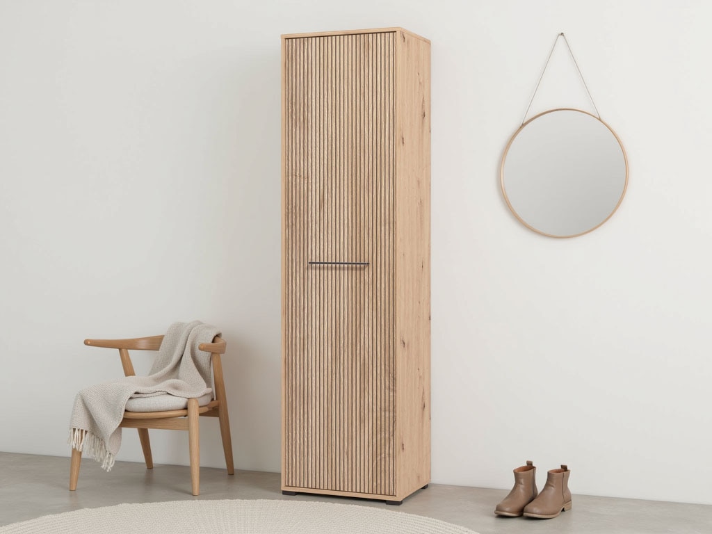 Home affaire Garderobenschrank "Landes Schrank inkl. 1 Kleiderstange, Stauraumschrank, Höhe 198 cm" Front Artisan Eiche mit dekorativen schwarzen Streifen