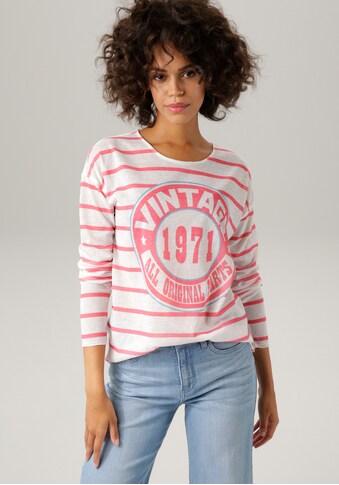 Aniston CASUAL Langarmshirt, im Streifen-Dessin mit "Vintage"-Druck - NEUE KOLLEKTION kaufen