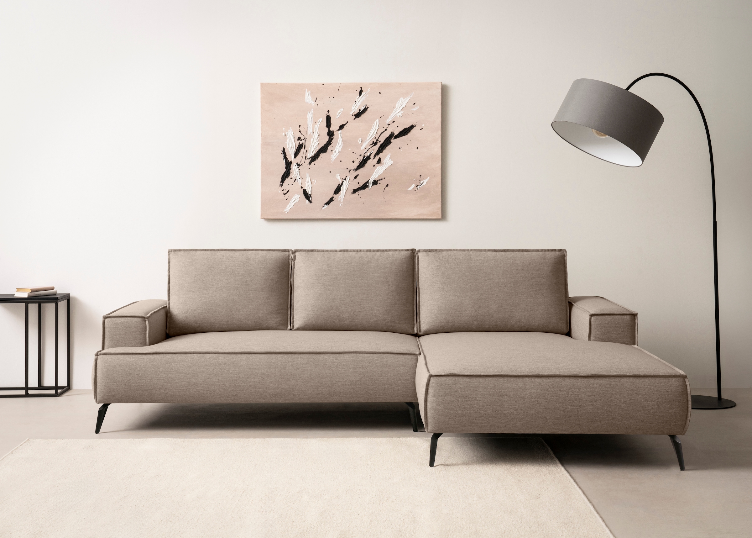 OTTO home Ecksofa "TVINNU Leinenoptik, L-Form, Breite 275 cm" wahlweise Recamiere rechts/links, schwarze Füße, bequemer Sitzkomfort