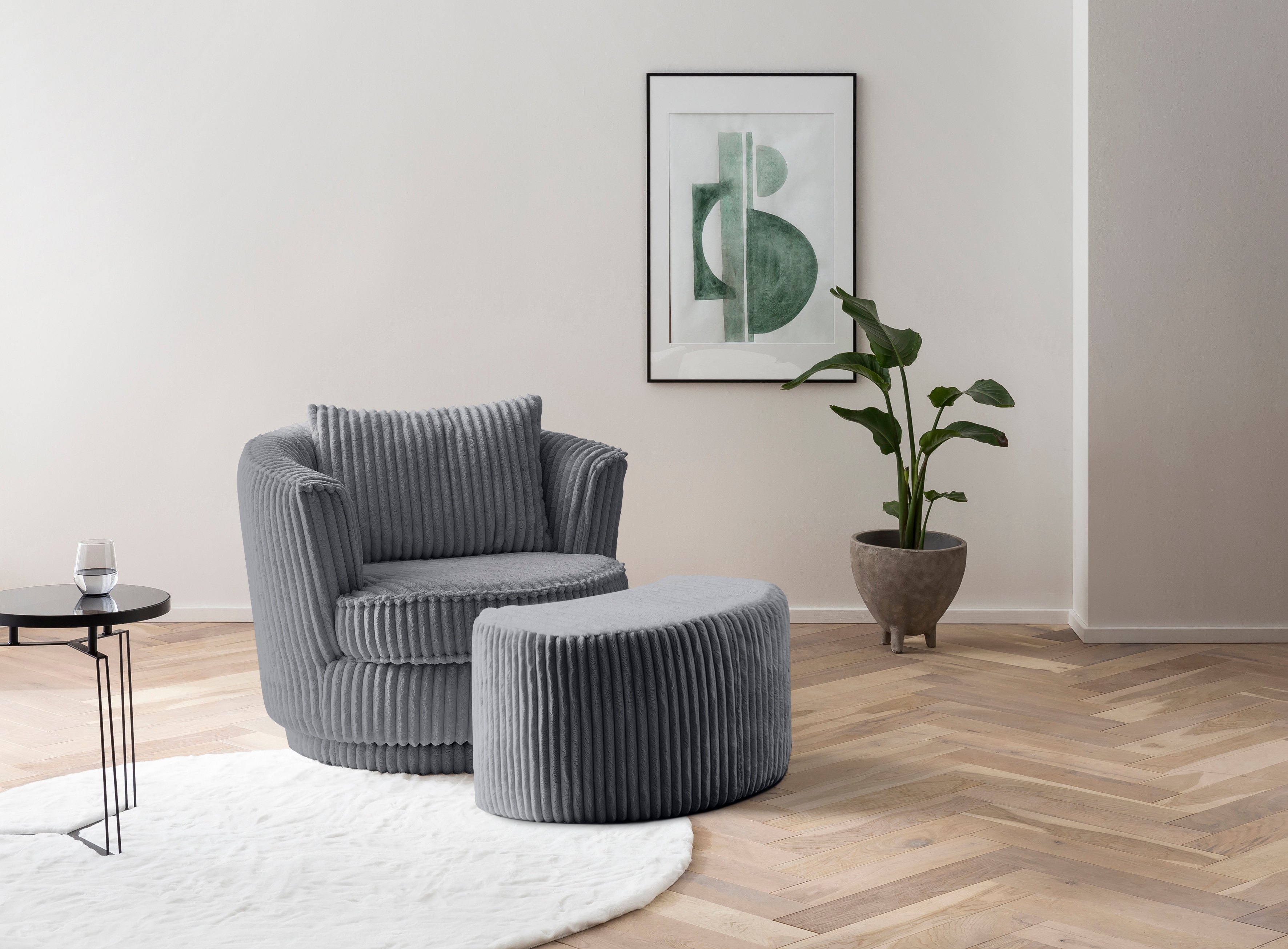 Home affaire Drehsessel "MAISIE Cord, Love Seat,Lese-Sessel,Sessel-Set, mit Hocker" 2 Stk. tlg. in MEGA CORD und Web-Velours, drehbar 360 Grad mit Hocker