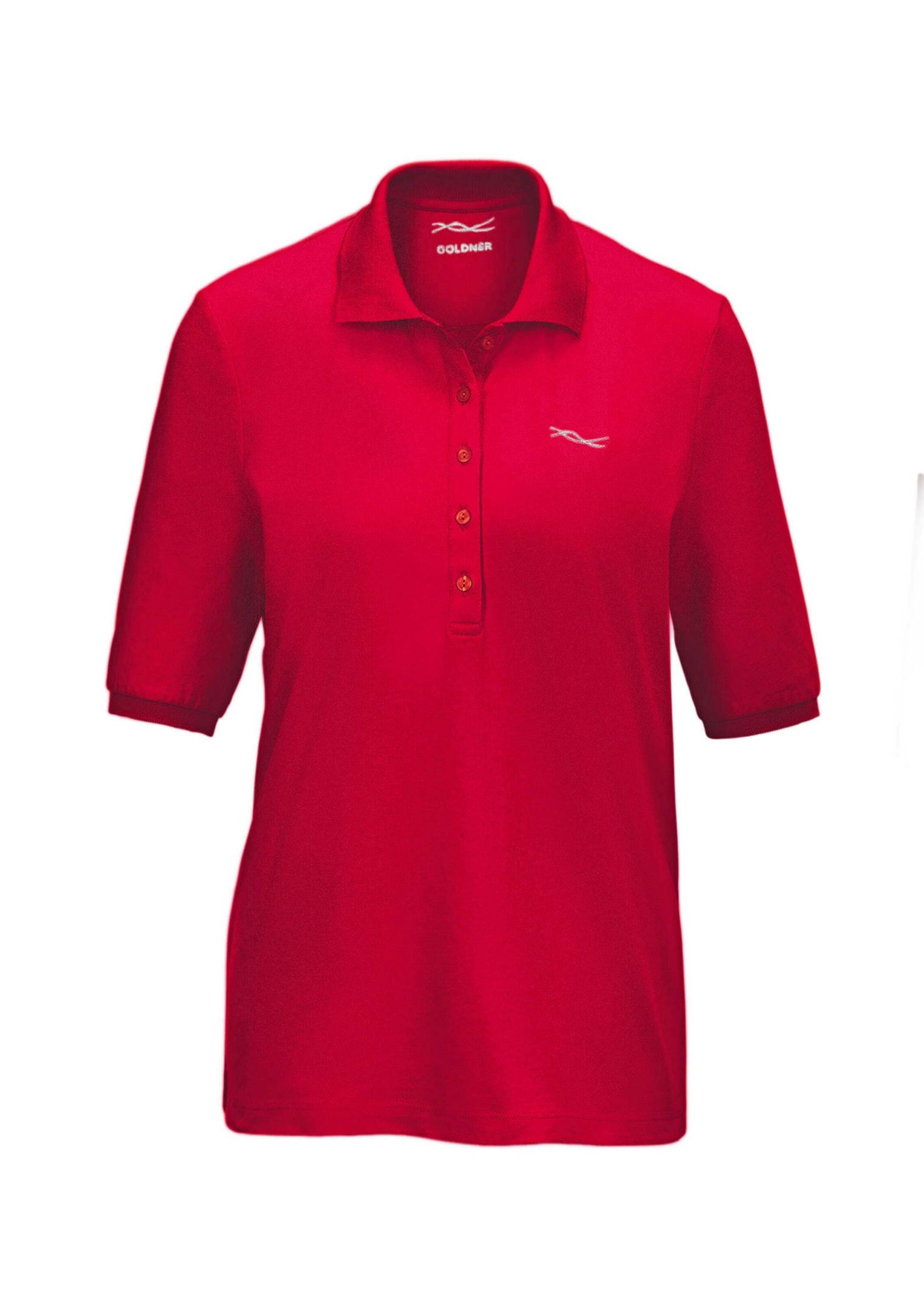 Poloshirt GOLDNER "Kurzgröße Poloshirt in hochwertiger Qualität", Damen, Gr. 23, rot (mohnrot), Obermaterial: 94% Baumwolle CO. 6% Elasthan EL., Rippe, Shirts, Ohne