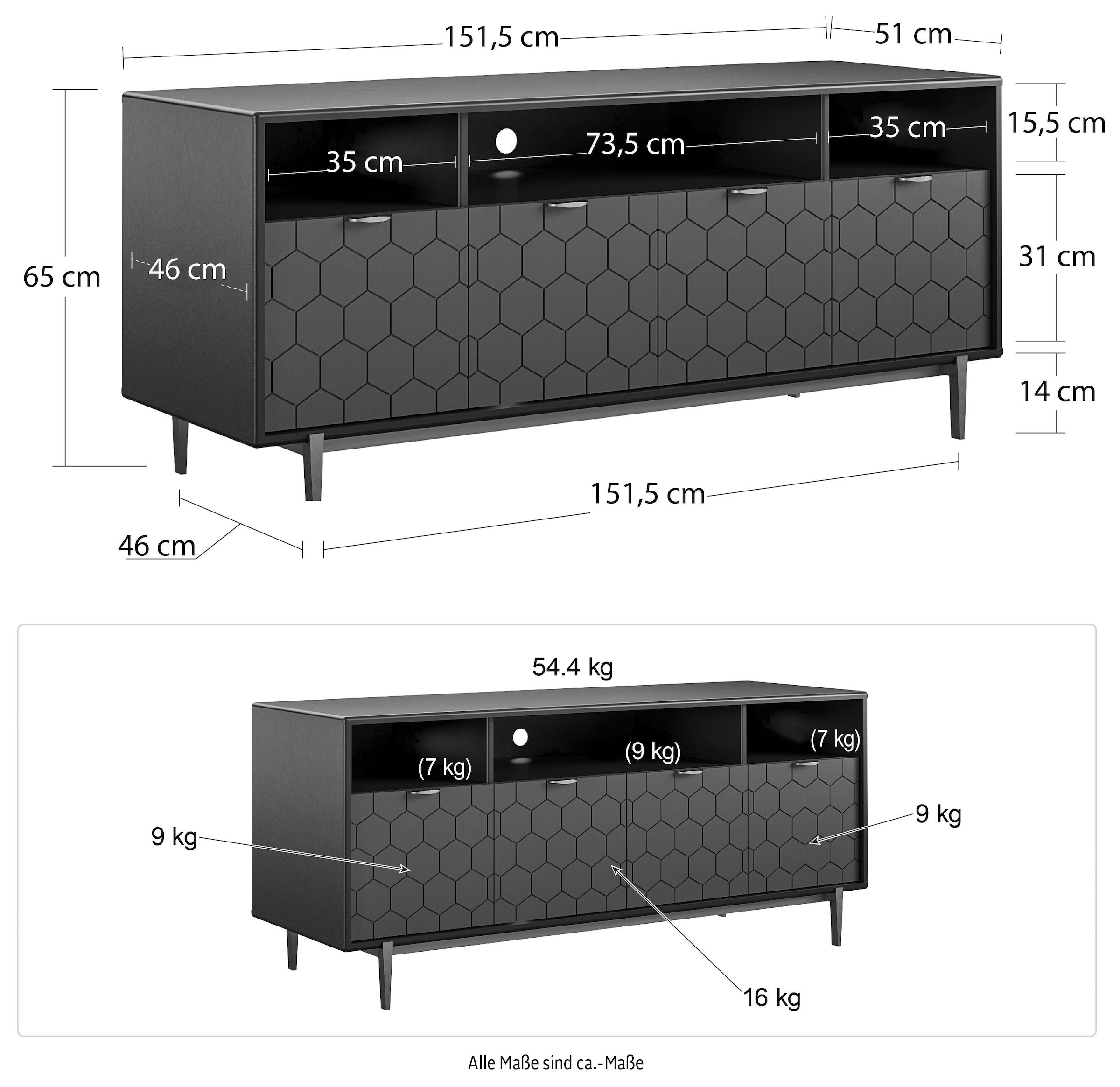 CosmoLiving by Cosmopolitan Lowboard »Olivia«, (1 St.), für TVs bis 65"/45 kg, Kabeldurchführung, Breite 151,5 cm, Höhe 65 cm