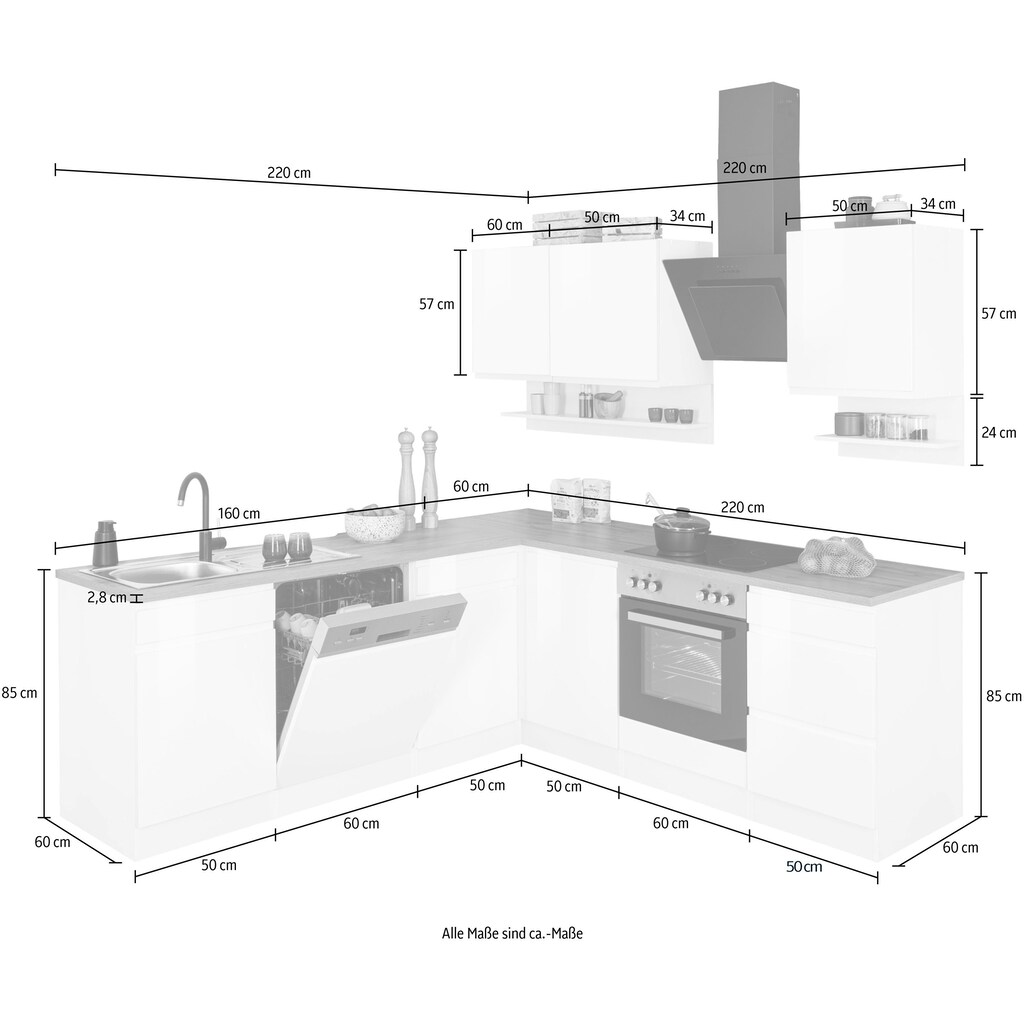 Kochstation Küche »KS-Virginia«, Stellbreite 220/220 cm, wahlweise mit E-Geräten