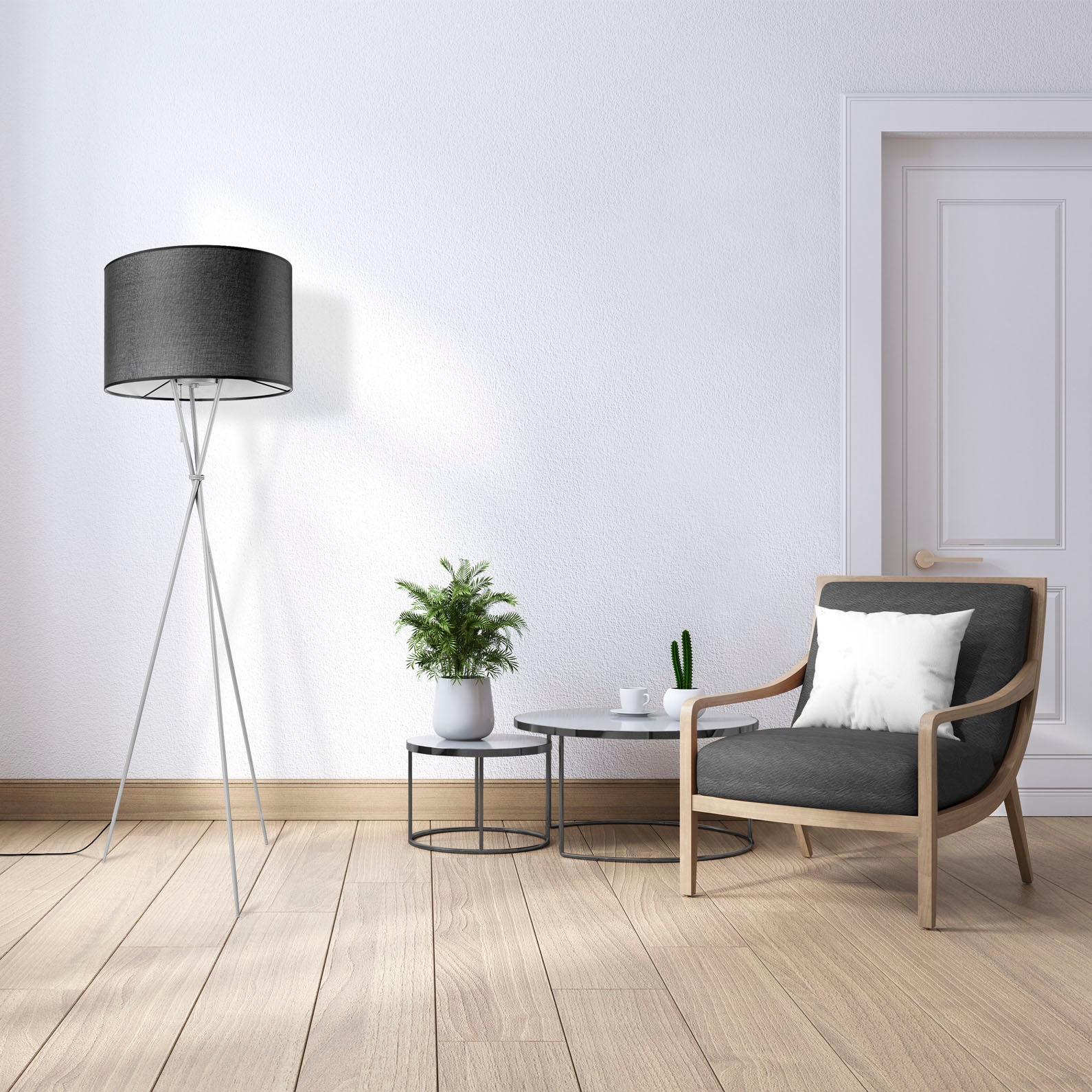 Paco Home Stehlampe »KATE CANVAS UNI COLOR«, Leuchtmittel E27 | ohne Leuchtmittel, Wohnzimmer Dreibein Stoffschirmlampe Standleuchte Textil Schirm E27