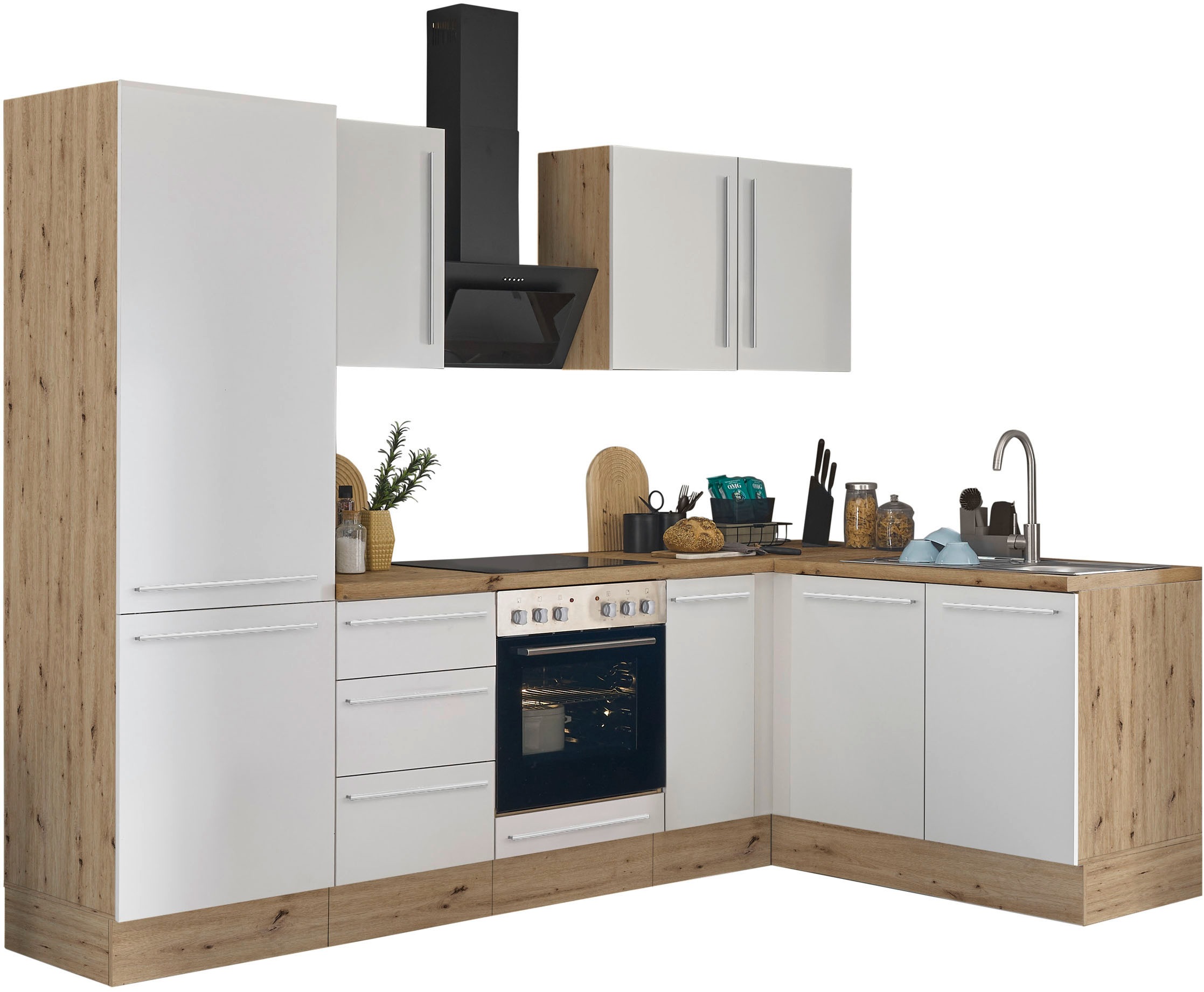 KOCHSTATION Winkelküche "Florida, Stellbreite 270x165 cm" wahlweise mit E-Geräten, mit Softclose für Türen und Schubkästen
