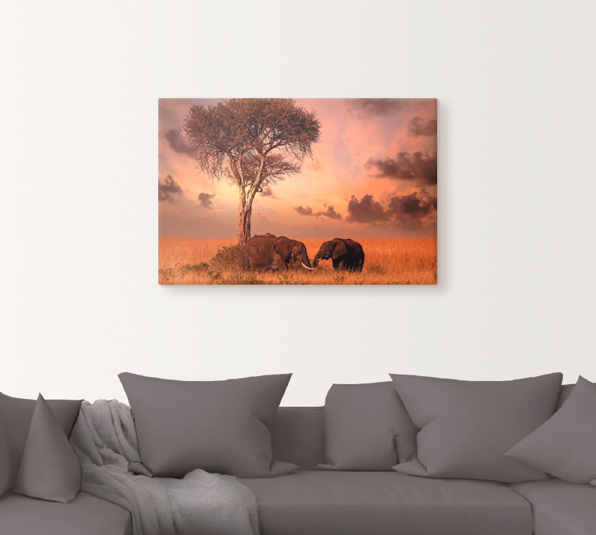 Artland Leinwandbild "Elefanten zum Abendessen" Wildtiere 1 Stk. tlg. auf H günstig online kaufen