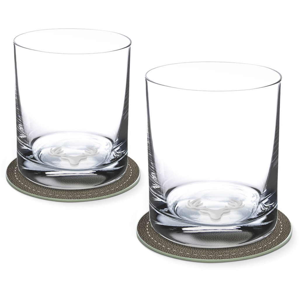 Contento Whiskyglas, (Set, 4 tlg., 2 Whiskygläser und 2 Untersetzer)