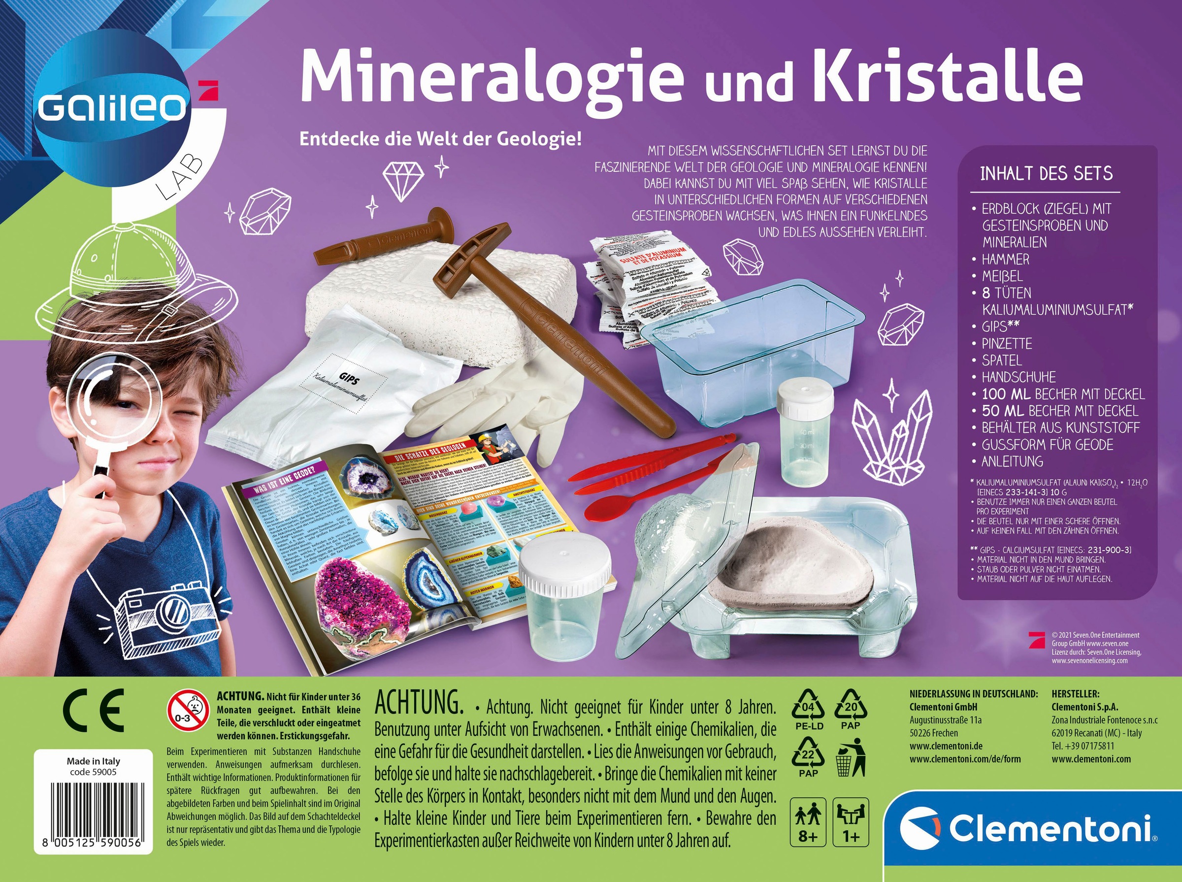 Clementoni® Experimentierkasten »Galileo, Mineralogie und Kristalle«, Made in Europe