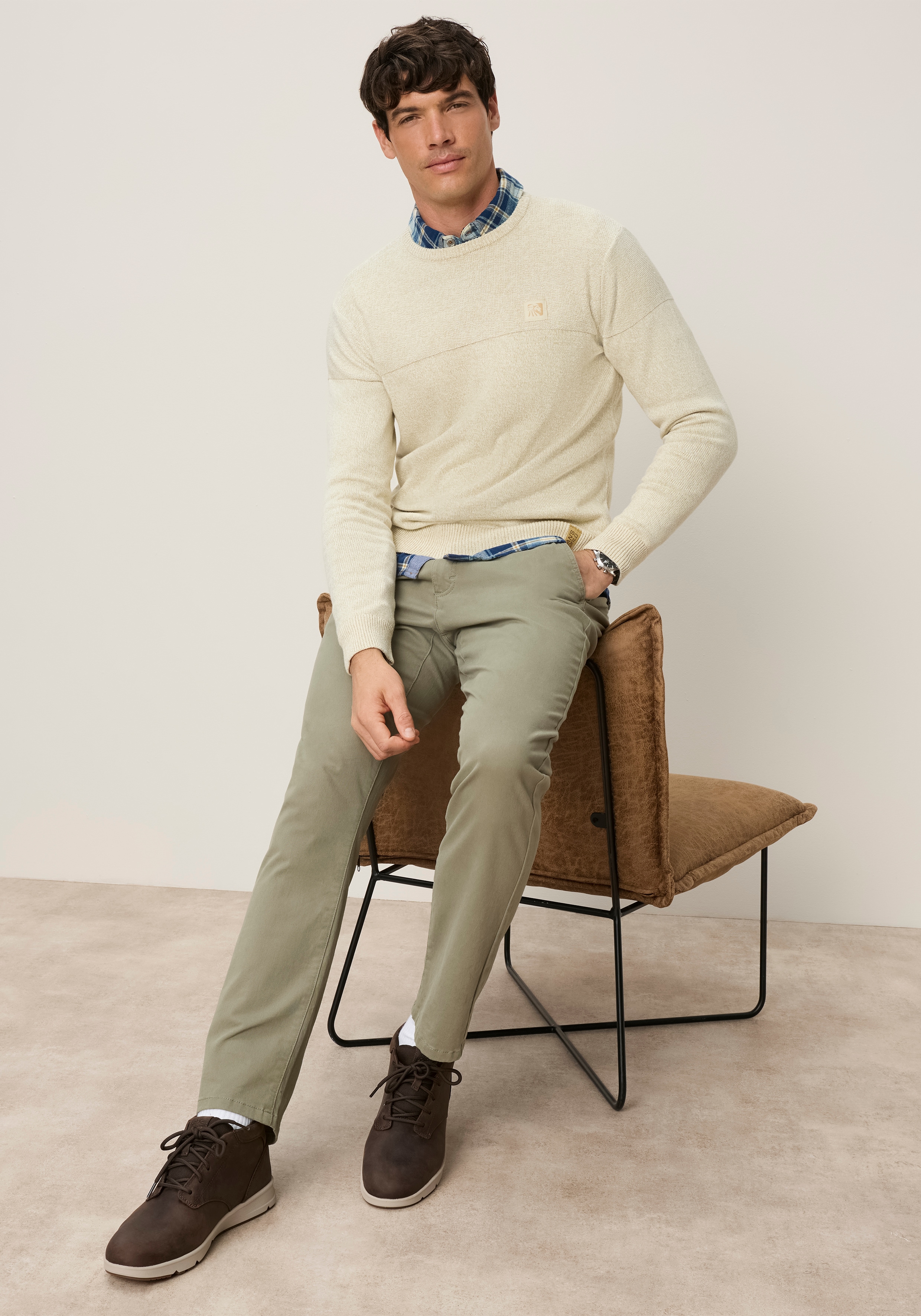 Mans World Rundhalspullover "Neuen Kollektion Highlight 2 Strickstrukturen" aus Strick, mit Rippbündchen am Ausschnitt, reguläre Passform