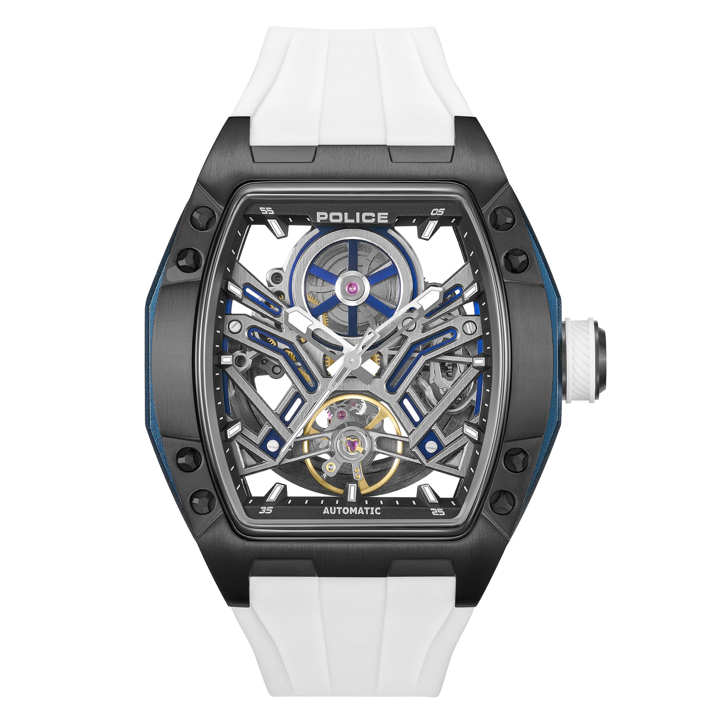 Police Automatikuhr »Tampa« Armbanduhr, Herrenuhr, Mechanische Uhr, Silikonarmband, analog
