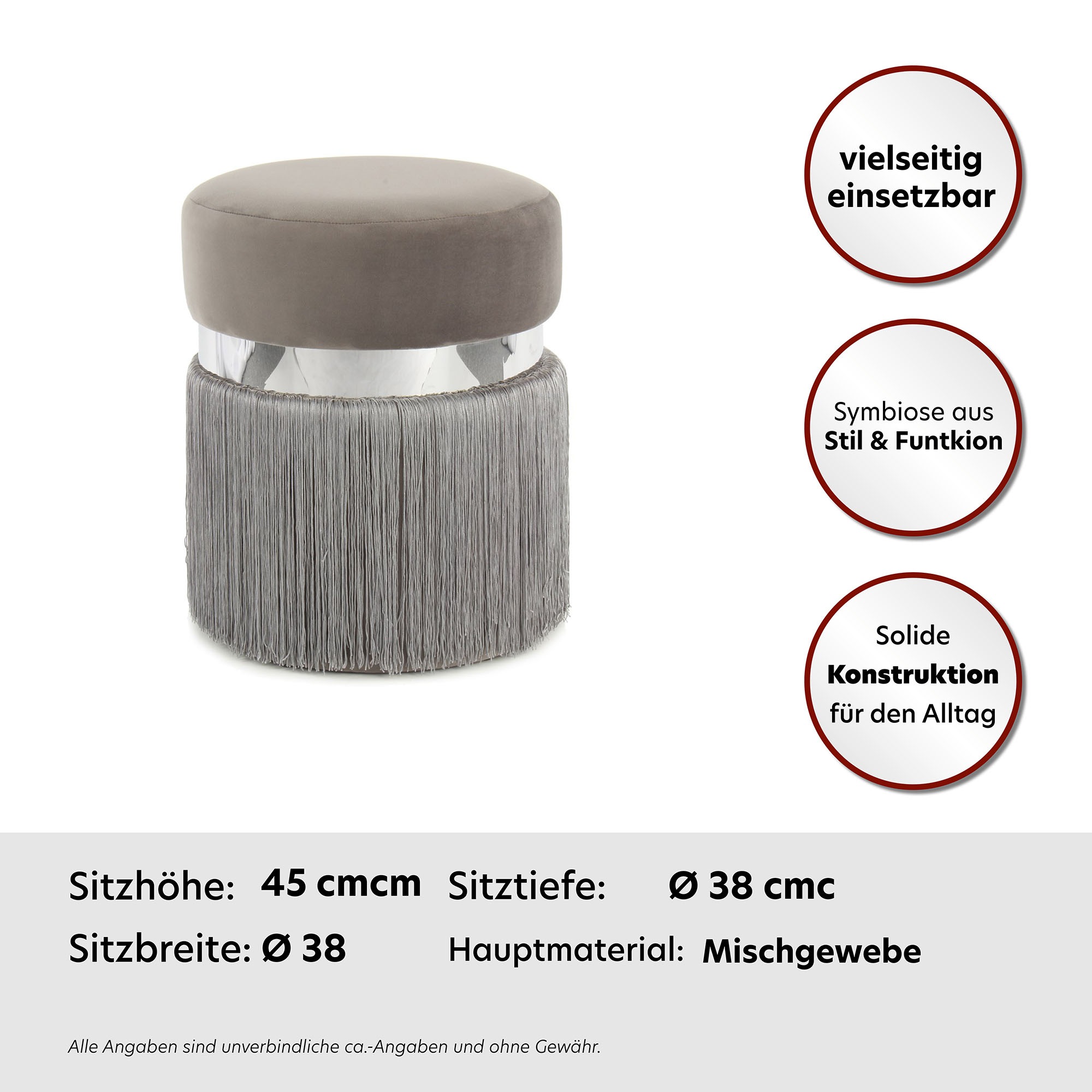 Kayoom Sitzhocker »Hocker Rebecca 925, Sitzpouf in runder Form,mit samtigem Bezug«, (1 St.), pflegeleicht, modern, vielseitig verwendbar, Sitzfläche gepolstert