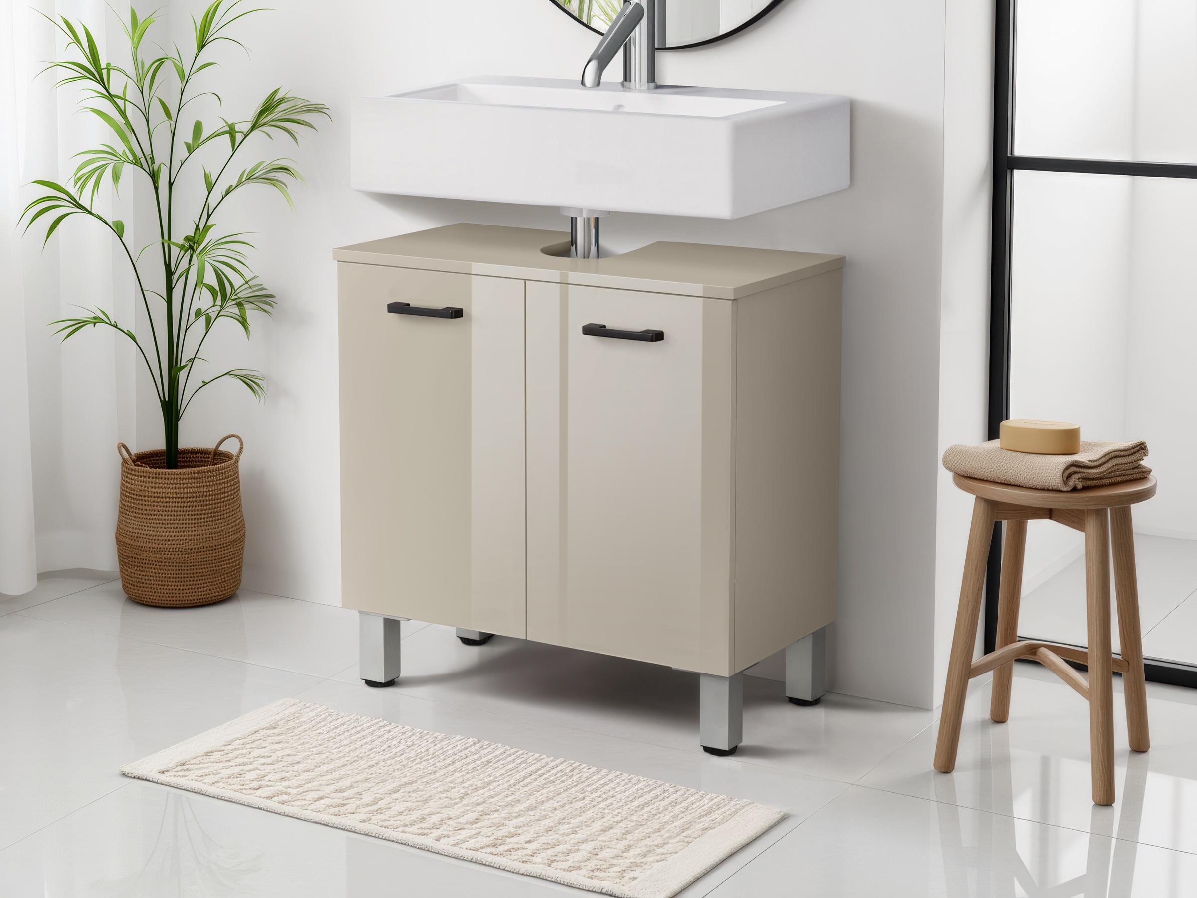 welltime Waschbeckenunterschrank »Florenz,Breite 60cm, 2 Tür, 2 Fächer, mit Siphonausschnitt, MDF-Front«, in verschiedenen Farben erhältlich, Badmöbel, Badschrank, Kommode, Bad