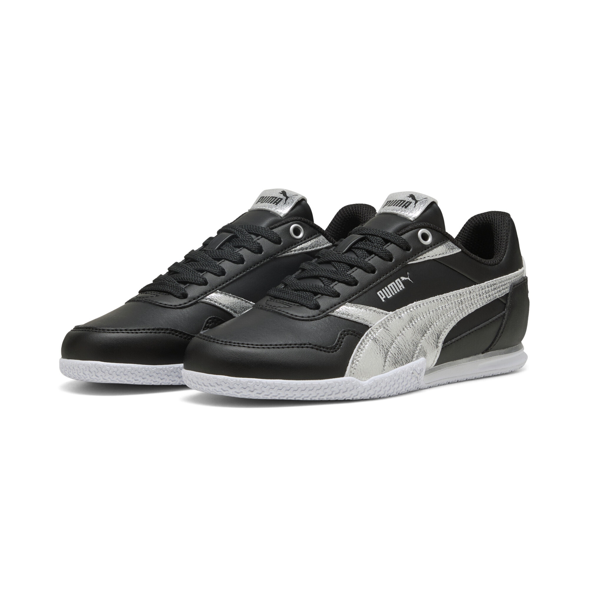 Sneaker PUMA "Bella Donna Metallic Whisper Sneakers Damen", Damen, Gr. 35,5, schwarz silber metallic, Obermaterial: Synthetik, Textil; Futter: Textil; Innensohle: Textil; Laufsohle: Gummi, Schuhe Sneaker