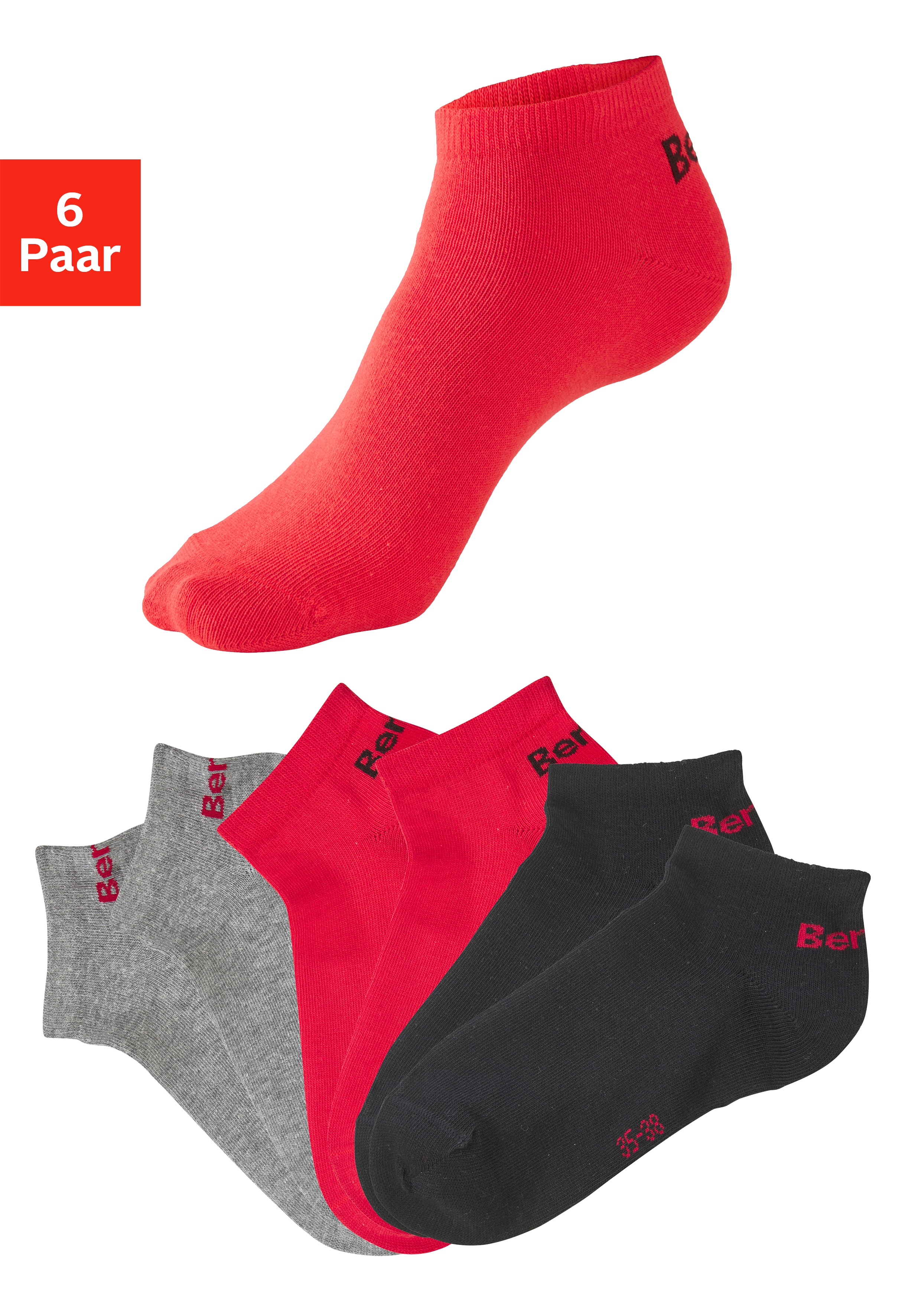 Bench. Sneakersocken "für Damen und Herren in Baumwollmischung, für Sport und Freizeit" Packung, 6 Paar tlg. mit klassischem Logoschriftzug, ohne Frottee