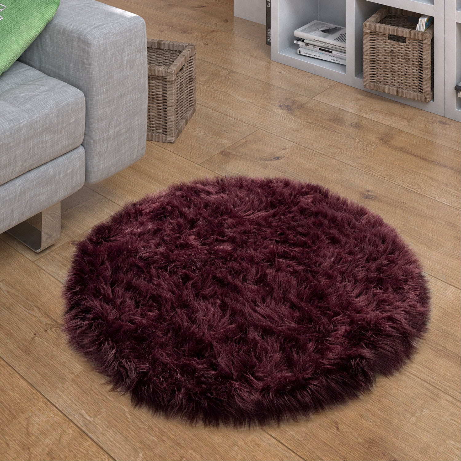 Paco Home Fellteppich »Playa 960«, rund, 64 mm Höhe, Kunstfell, Flokati-Optik, Hochflor, weich und flauschig, Uni-Farben