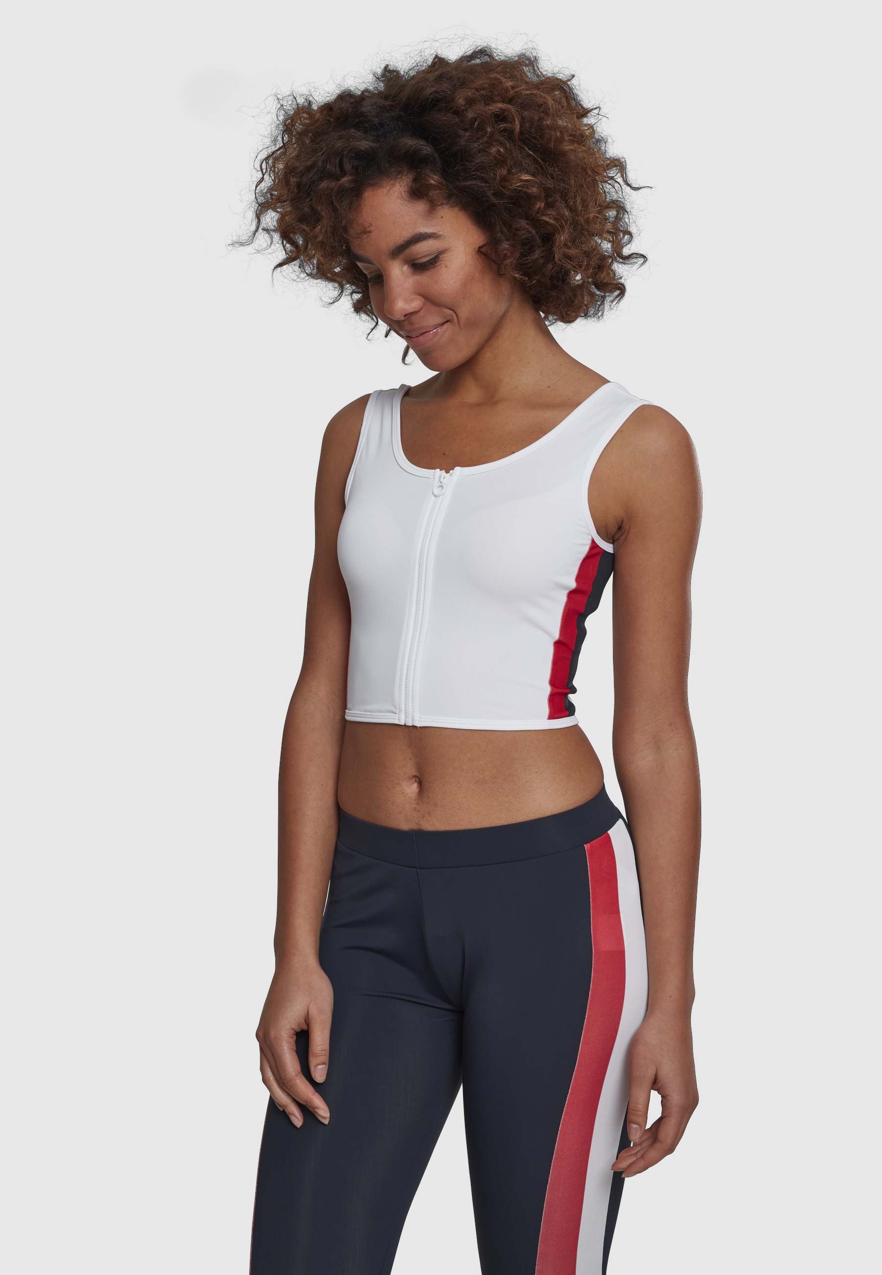 URBAN CLASSICS Tanktop »Urban Classics Damen Ladies Side Stripe Cropped Zip Top« 1 Stk.
