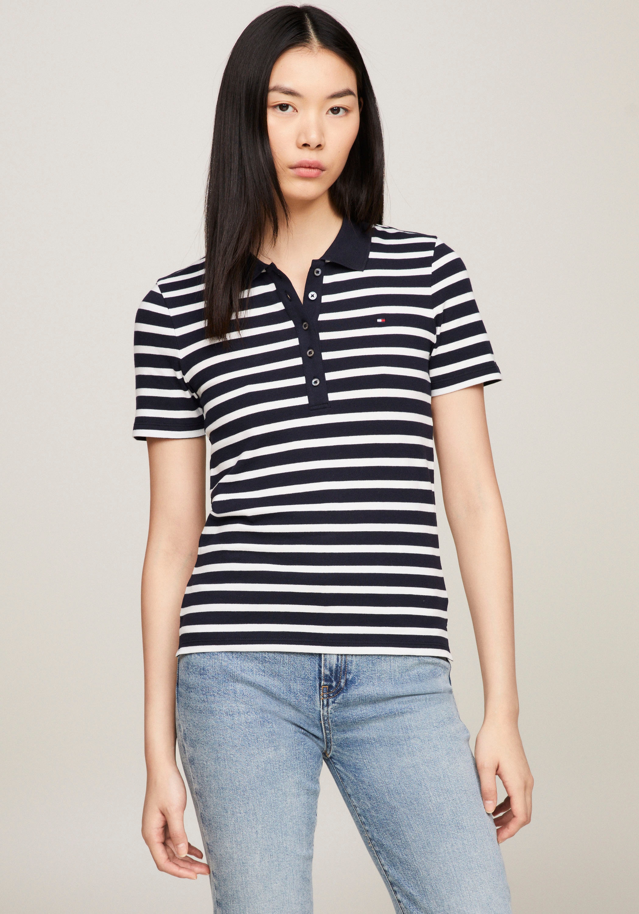 Tommy Hilfiger Poloshirt "1985 SLIM PIQUE STRIPE POLO SS", mit dezenter Tom günstig online kaufen