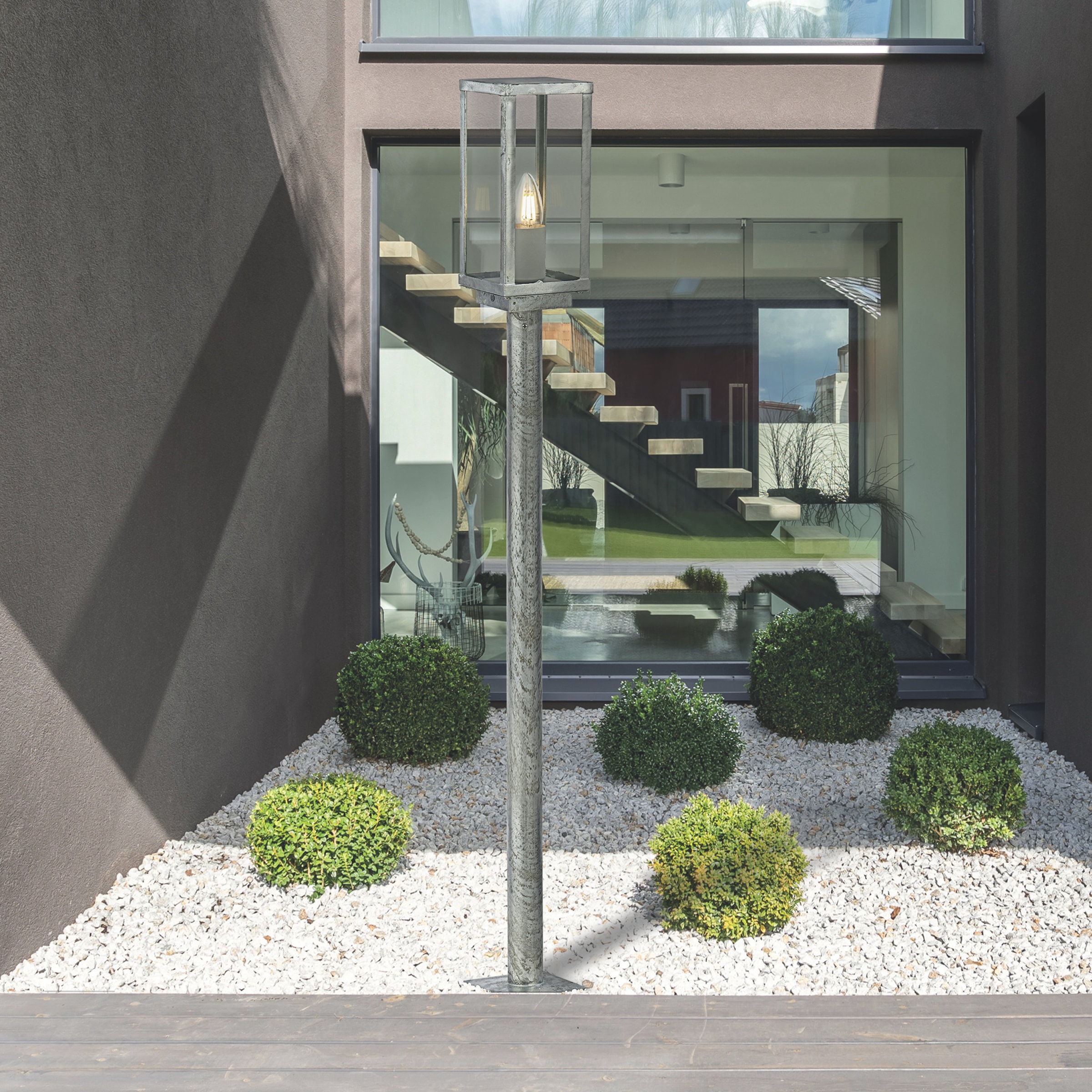 Searchlight LED Außen-Stehlampe »Box II Außenpfosten - Verzinktes silbernes Metall und Glas« E27 1 Stk.