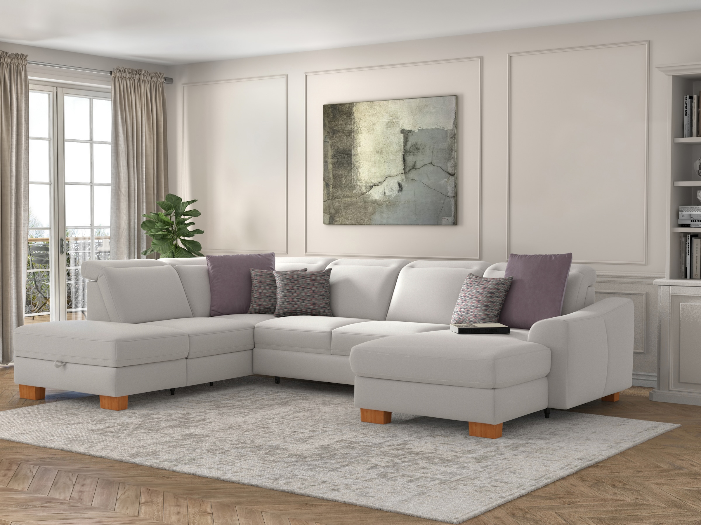 Wohnlandschaft SIT & MORE "Dundee U-Form", silber, B:338cm H:86cm T:219cm, Sofas, Wohnlandschaft, mit Federkern und Massivholzfüßen, wahlweise mit Kopfteilverstellung 10