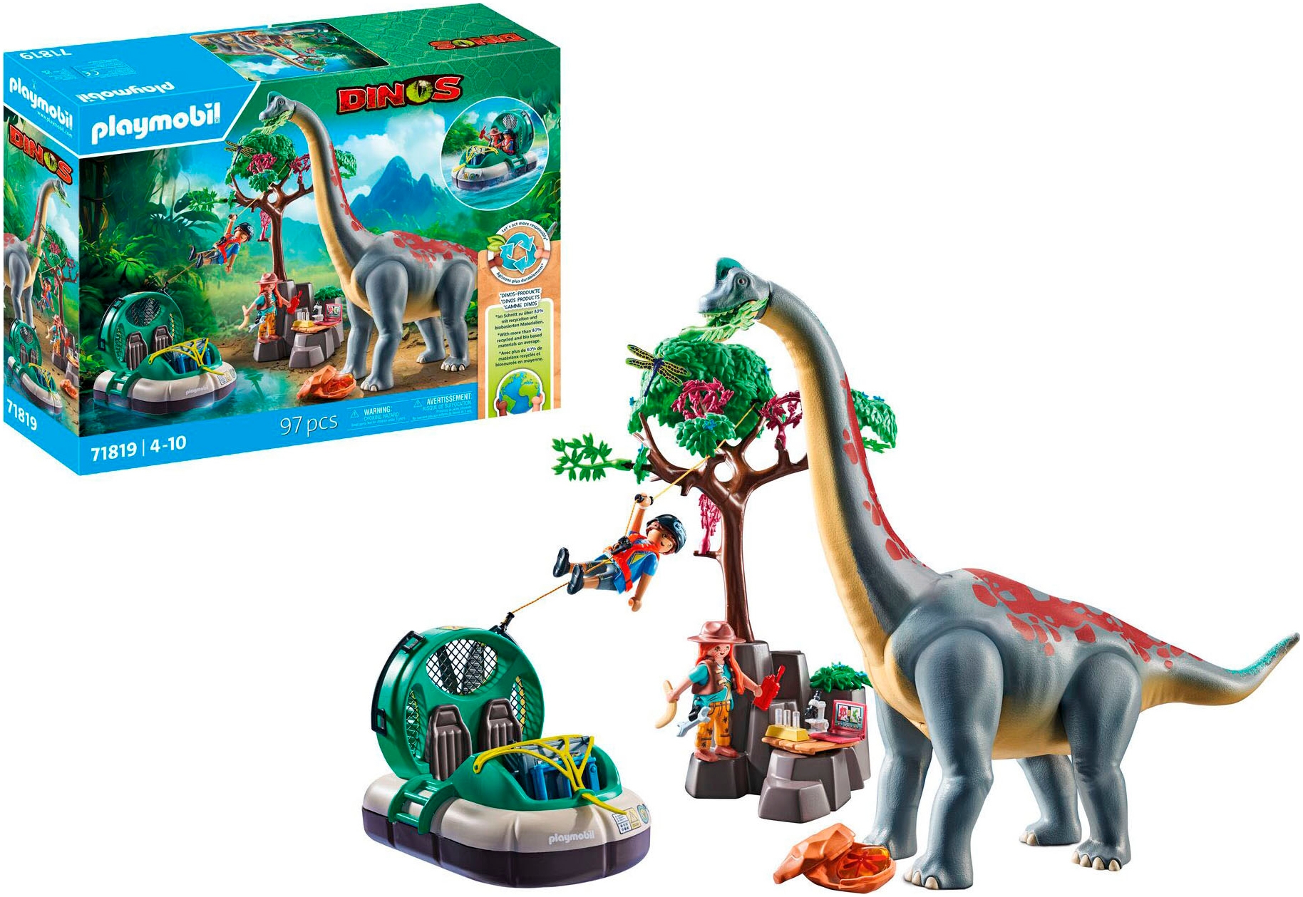Playmobil® Konstruktions-Spielset »Brachiosaurus-Begegnung mit Luftkissenboot (71819), Playmobil Dinos«, (97 St.)
