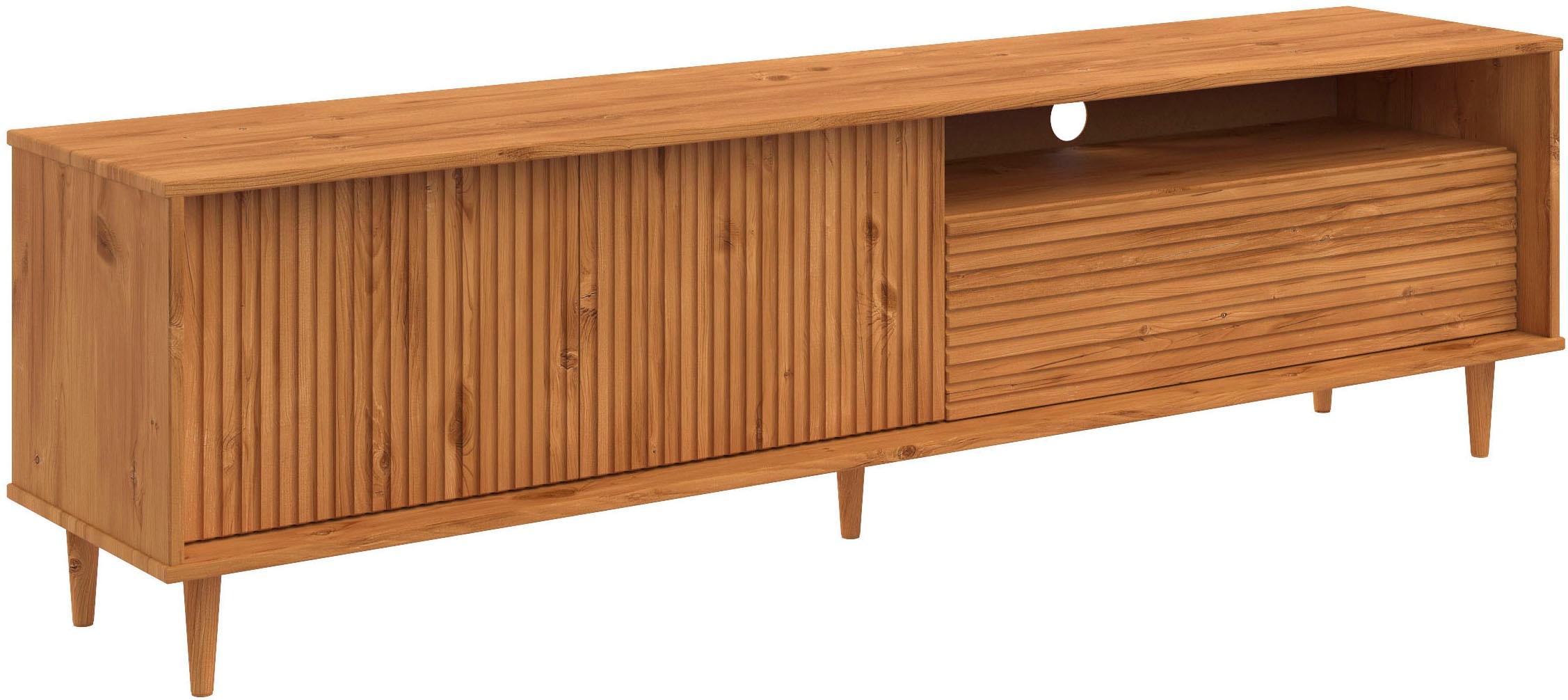 INOSIGN Lowboard »Malmedy Front mit gefrästen Rillen«, TV-Kommode aus massivem Kiefernholz, Push-to-open, Breite 180 cm