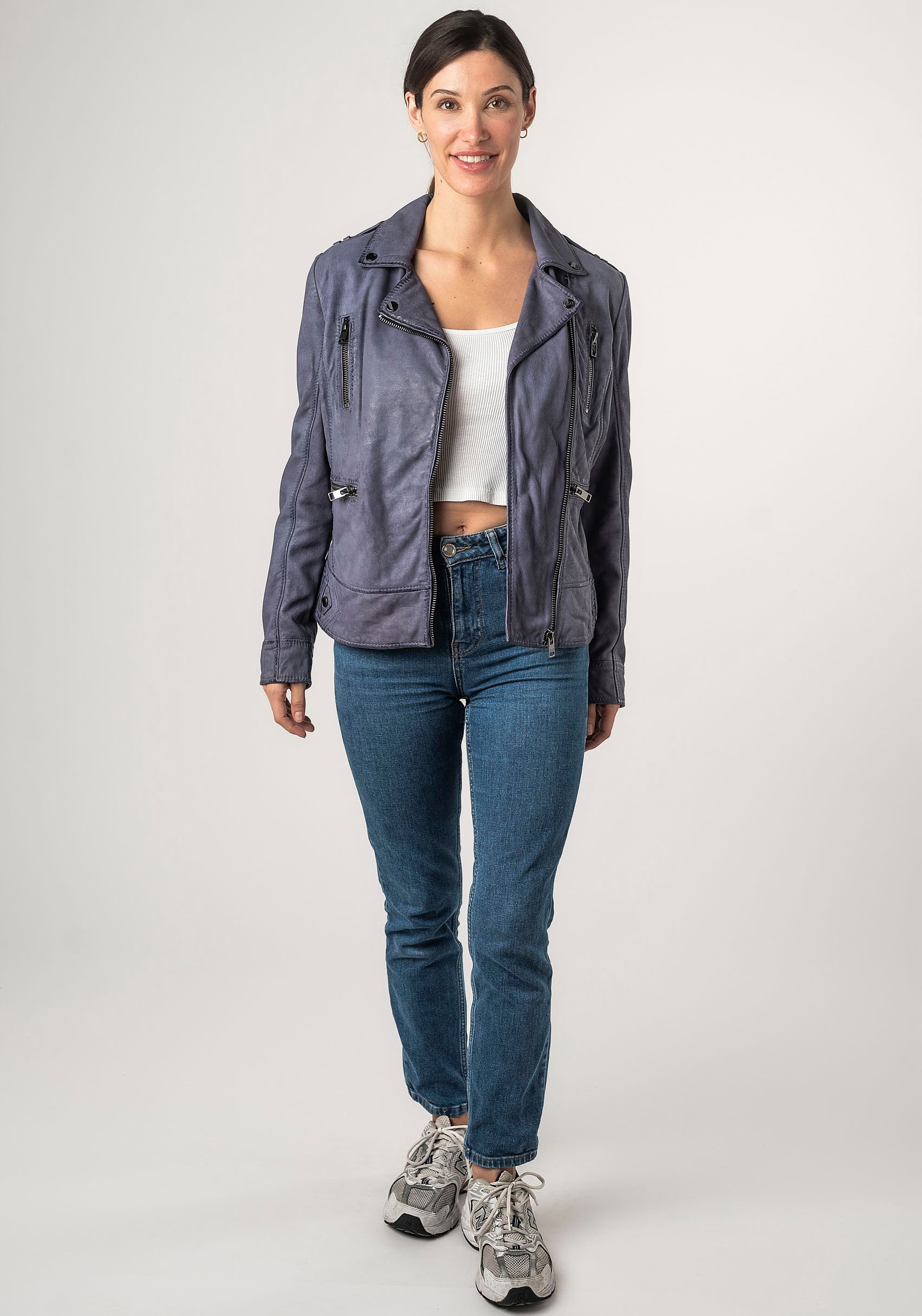 Mauritius Lederjacke »2Wtashi«, mit Schulterklappen, mit Nieten, mit Zipper-Taschen