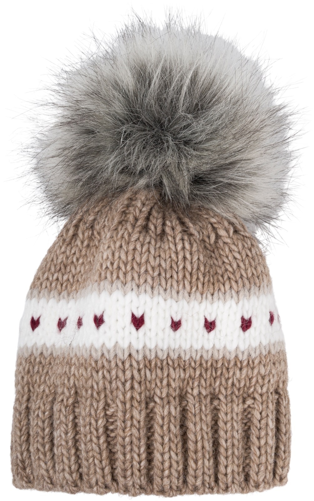 styleBREAKER Strickmütze "Kinder Strick Bommelmütze Herzmuster" 1 Stk.