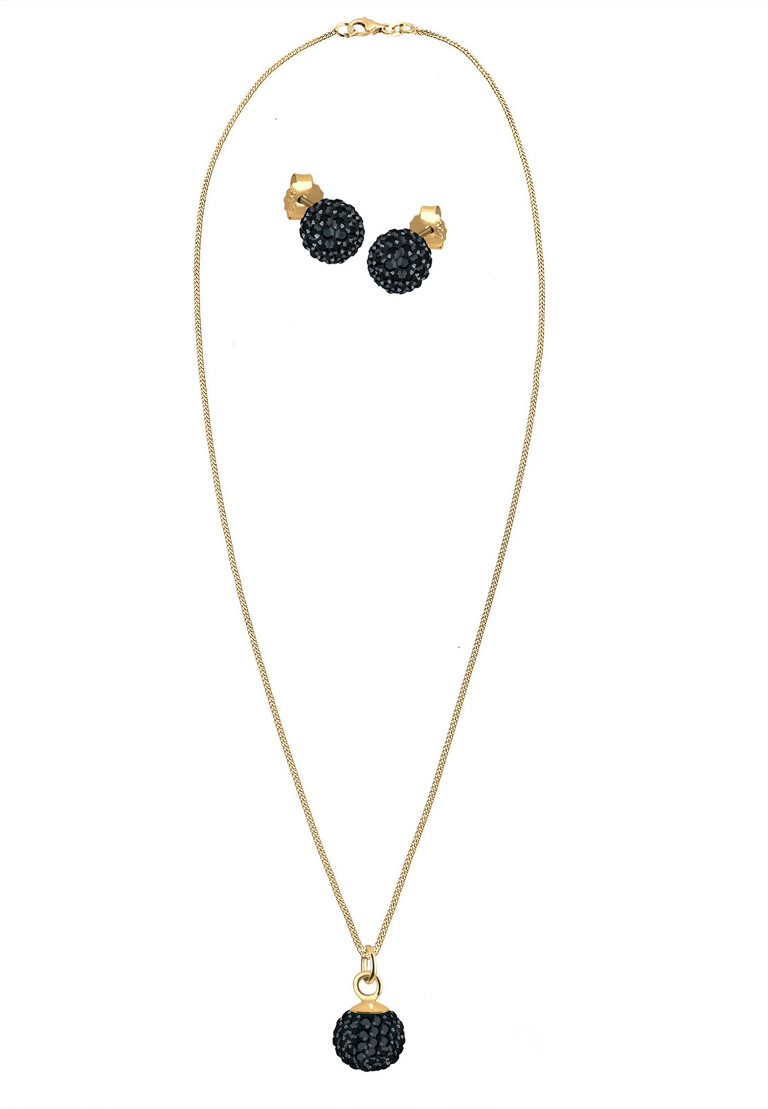 Elli Schmuckset »Kristall Glas Schwarz 925 Sterling Silber vergoldet«