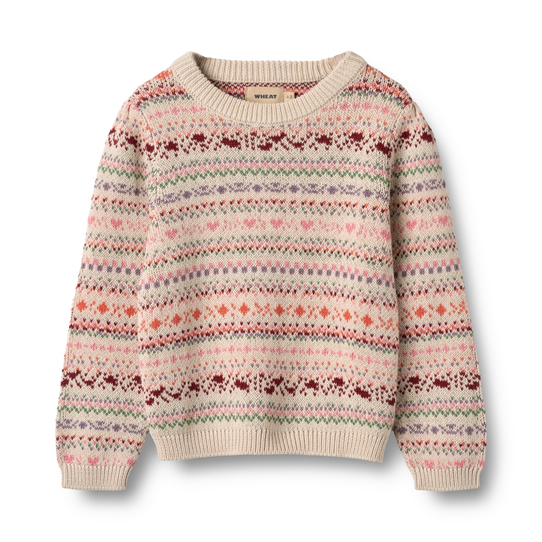 Strickpullover WHEAT "Jaquard Pullover Olga", Kinder, Gr. 104, bunt (multi), Strick, Obermaterial: 100% Baumwolle, gestreift, normal normal, Rundhals, Pullover Strickpullover