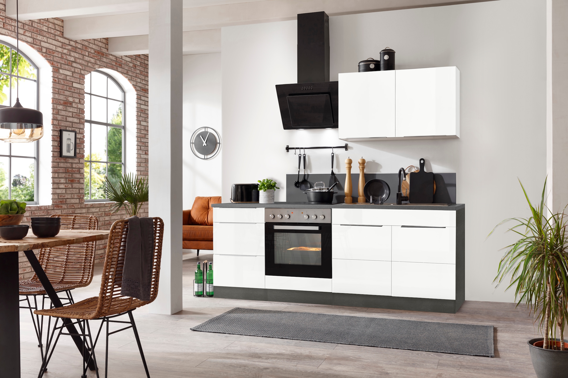 KOCHSTATION Küchenzeile »KS-Brindisi« Breite 210 cm, wahlweise mit E-Geräten, mit MDF-Fronten