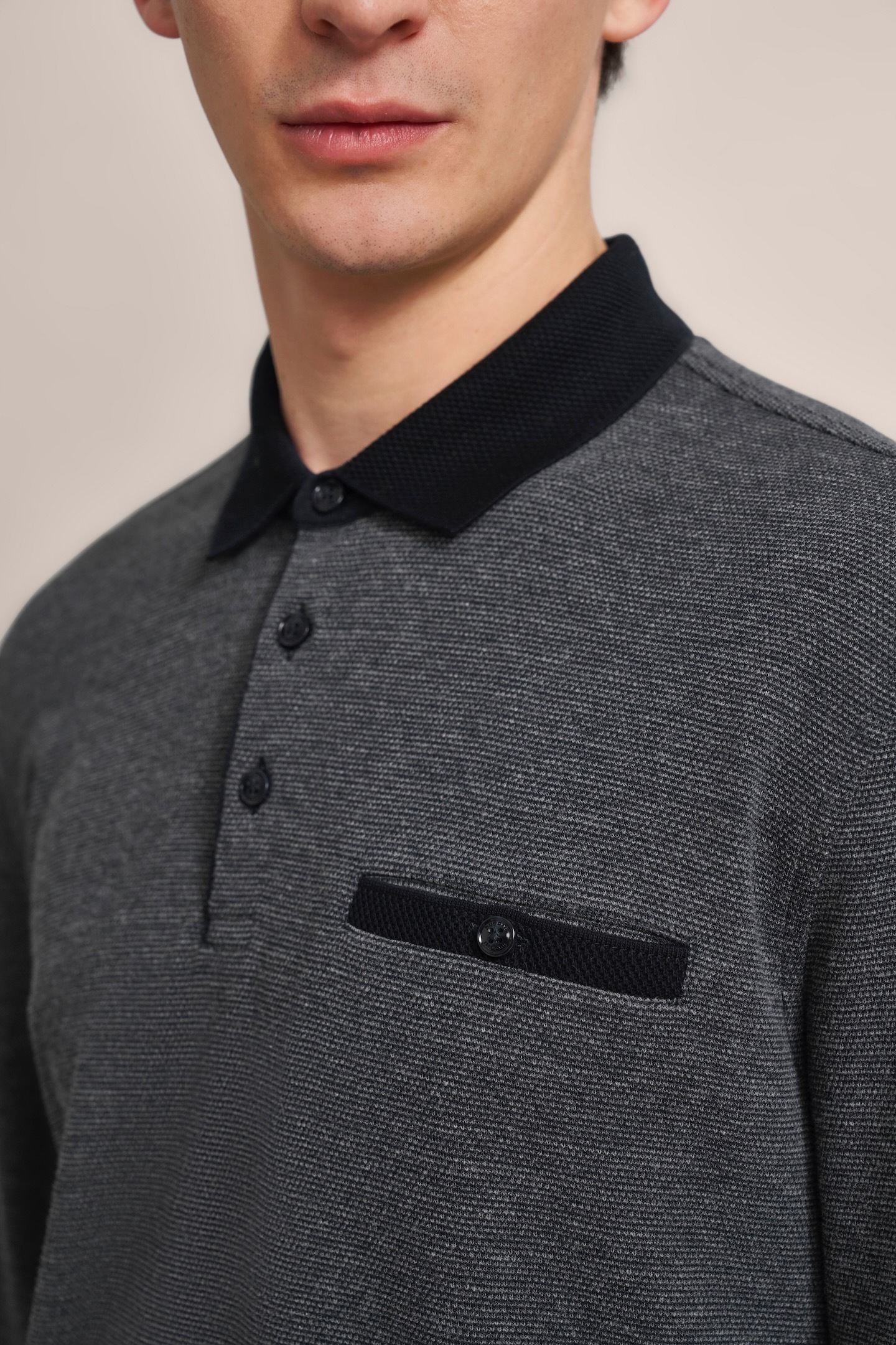 bugatti Langarm-Poloshirt, mit Strukturkragen