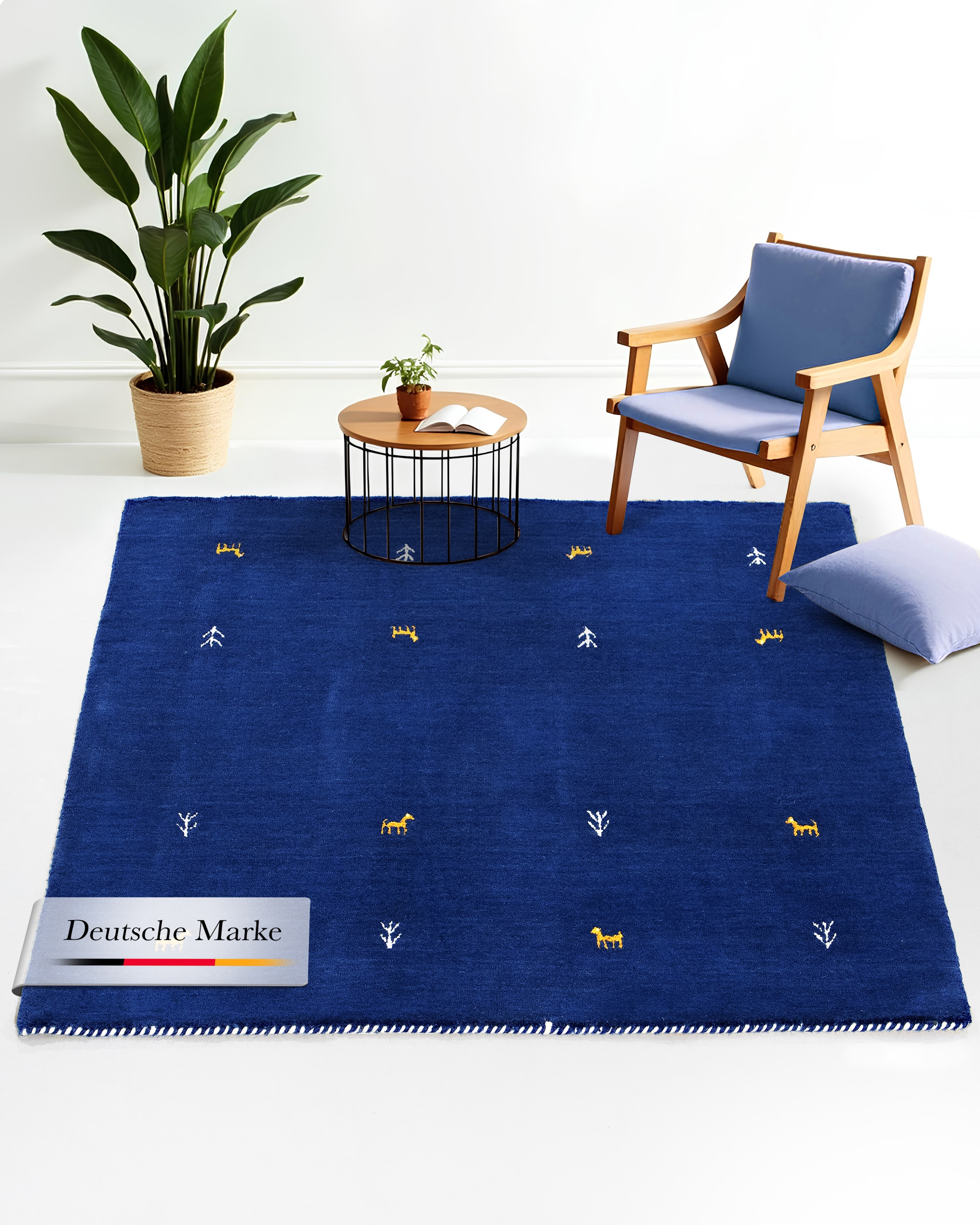 carpetfine "Gabbeh Uni, auch als Läufer und Rund erhältlich" quadratisch 15 mm Höhe reine Wolle, handgewebt, Gabbeh Loom Tiermotiv, große Farbauswahl