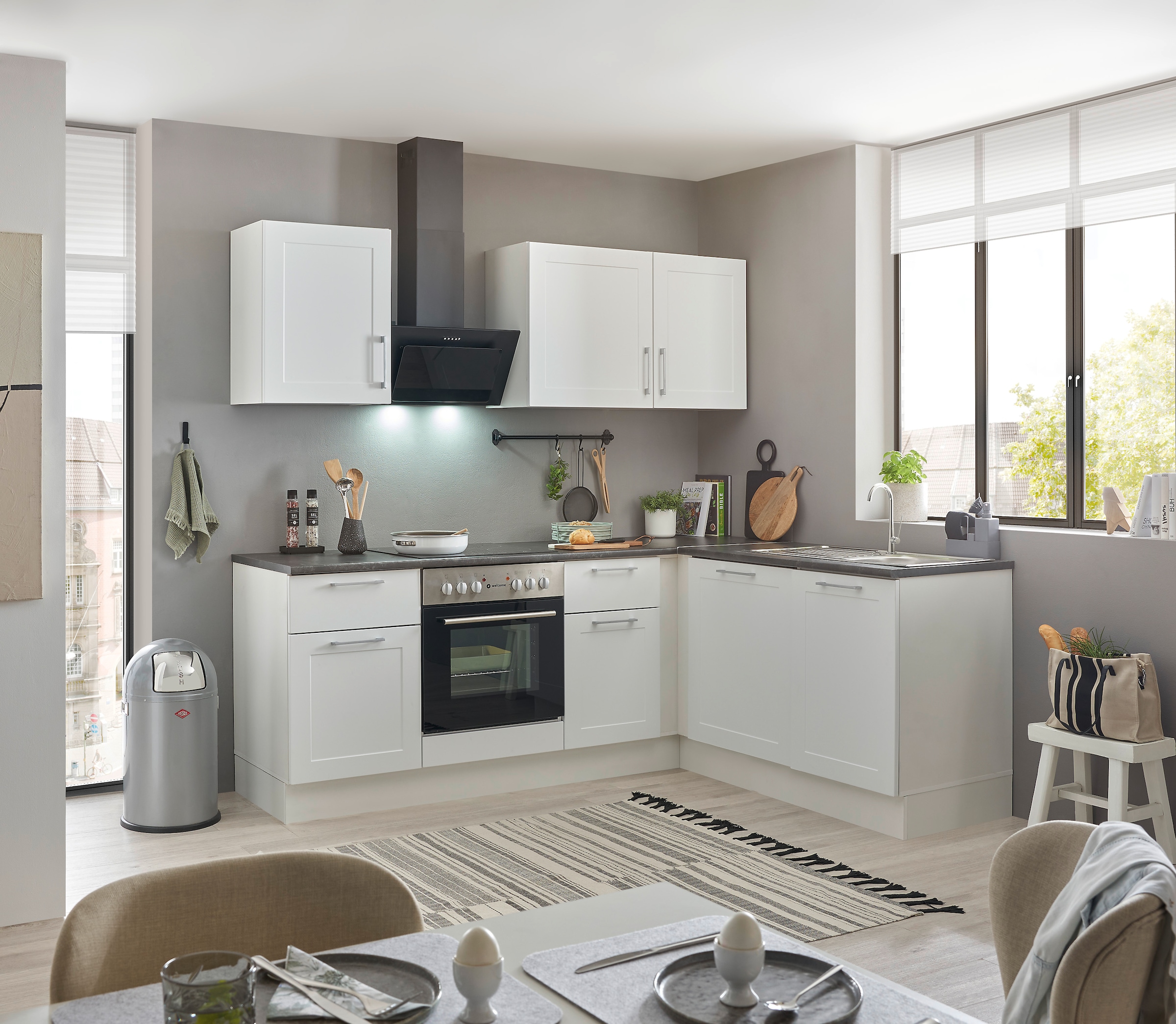BASIC by Balculina Winkelküche »Marsi«, Stellmaße 220x175 cm, wahlweise mit E-Geräten, Soft-Close-Funktion