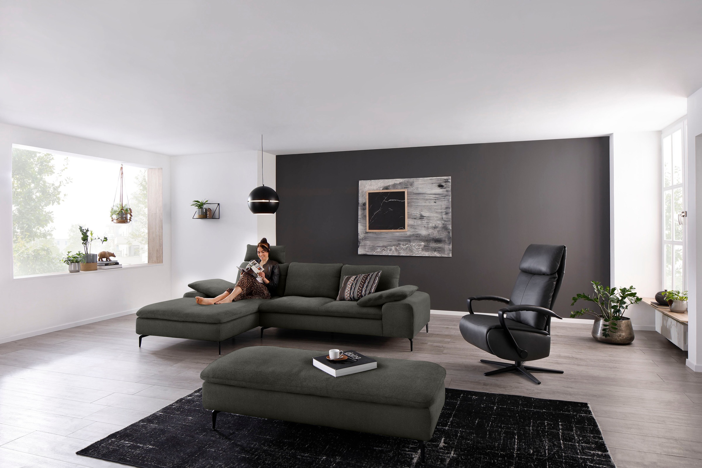 W.SCHILLIG Ecksofa »valentinoo, Designsofa, bequem, elegant und zeitlos, L-Form«, (Set), inklusive Hocker, mit Sitztiefenverstellung, Breite 299 cm