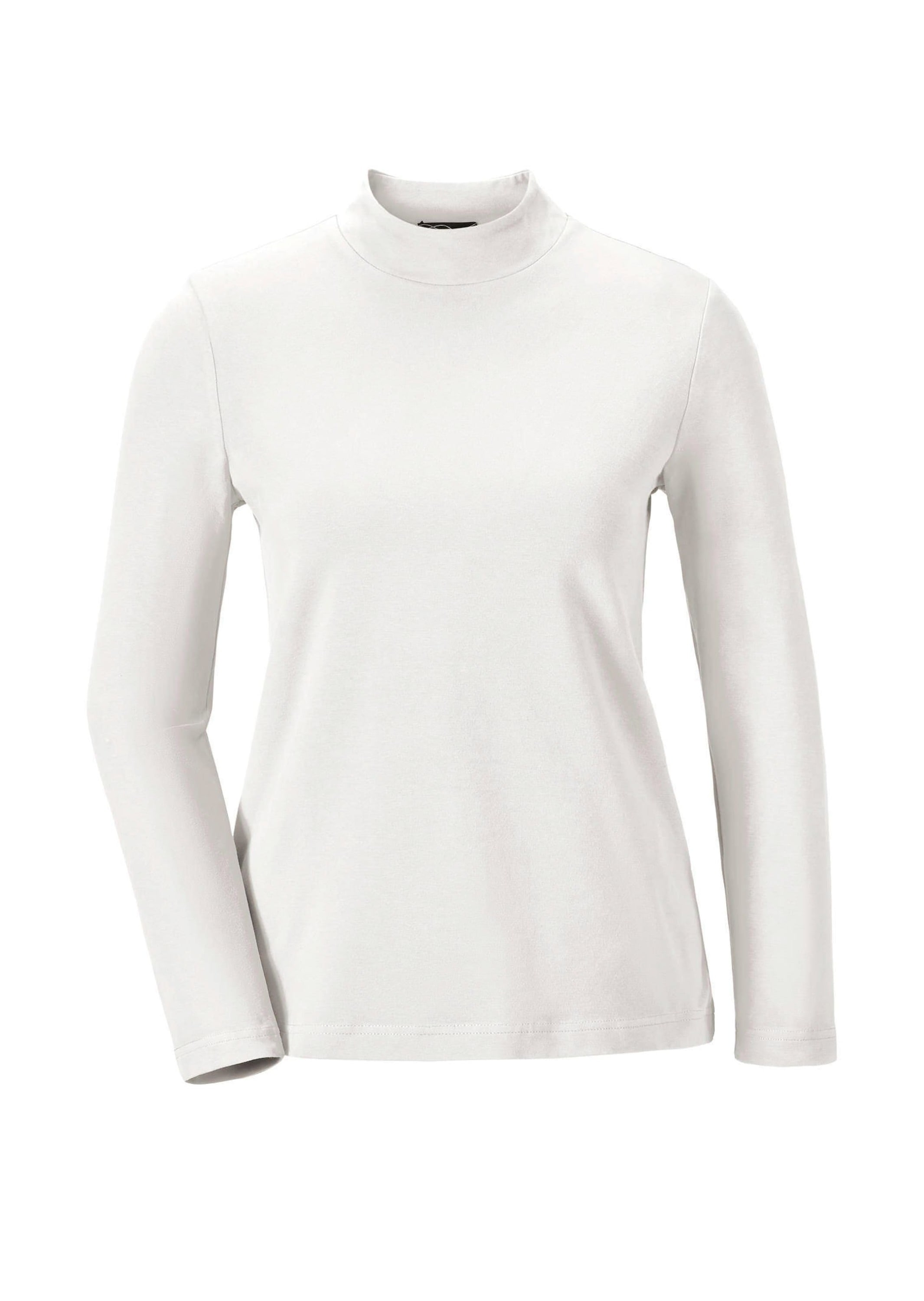 Longpullover GOLDNER "Stehkragenshirt mit Langarm", Damen, Gr. 46, beige (cremeweiß), Obermaterial: 92% Baumwolle CO. 8% Elasthan EL., Sonstiges, Pullover Longpullover, Ohne